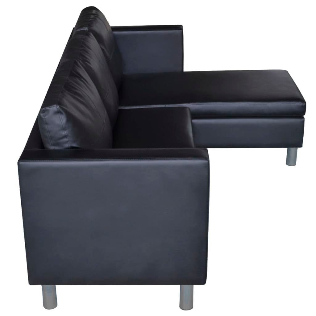 vidaXL Sofa L-förmiges Sofa Schwarz 3-Sitzer Kunstleder