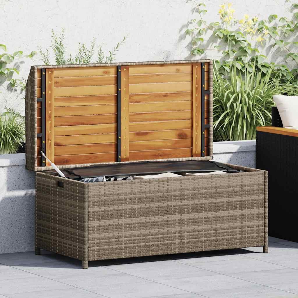furnicato Truhenbank Garten-Sitzbank 100x50x52 cm Grau Braun mit Stauraum aus PE-Rattan und (1-St), Kissenbox mit wasserfestem Innenbeutel und Gasfeder für die Terrasse