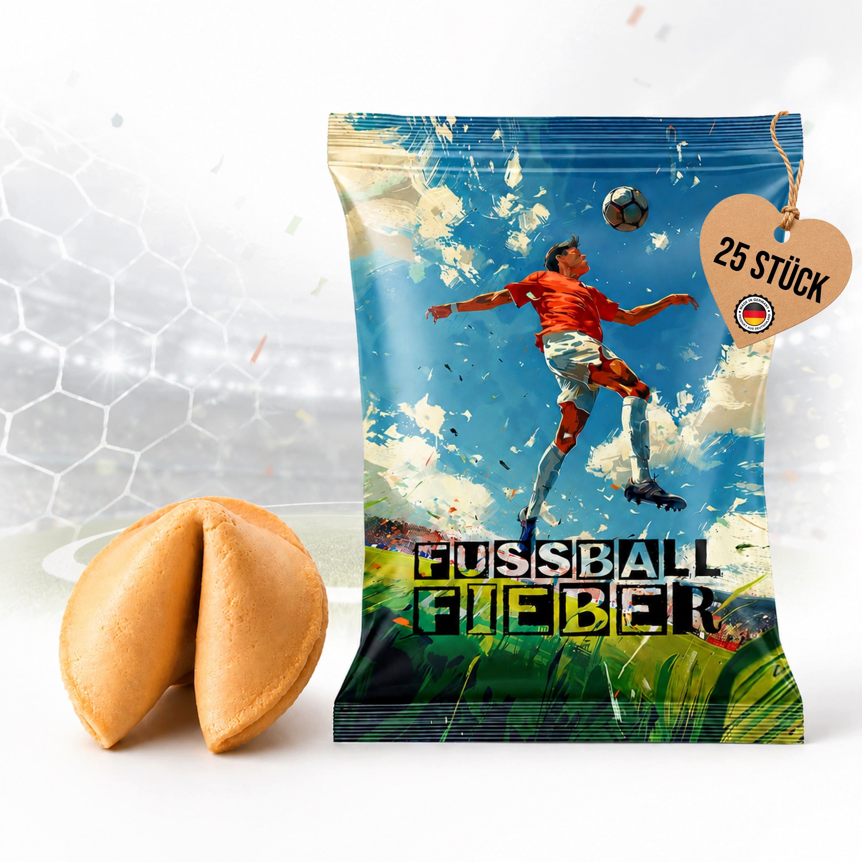 Logbuch-Verlag Dekofigur Glückskekse Fußball 25er Set - Fußballabend Snack mit lustigen