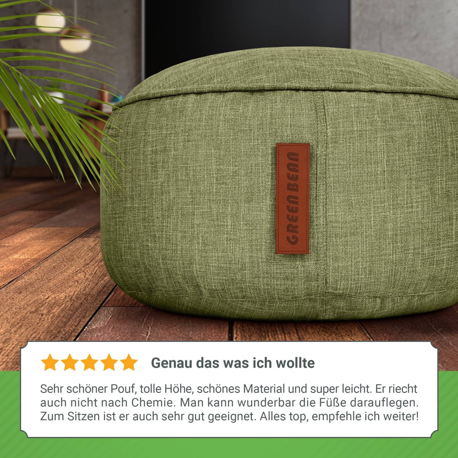 Green Bean Pouf Sitzsack-Hocker Home Linen 45x25cm (Sitzsack-Hocker 45x25cm mit EPS-Perlen Füllung -, Fußhocker Fußkissen Sitz-Pouf für Sitzsäcke), Bodenkissen  – Bild 4 von 5