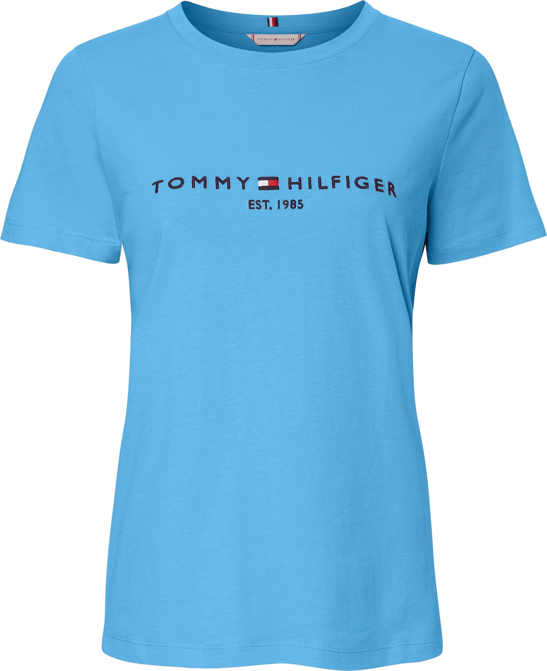 mit Logoschriftzug Tommy C-NK Hilfiger TEE großem Tommy Hilfiger HILFIGER Rundhalsshirt Hydrangea REGULAR Blue SS