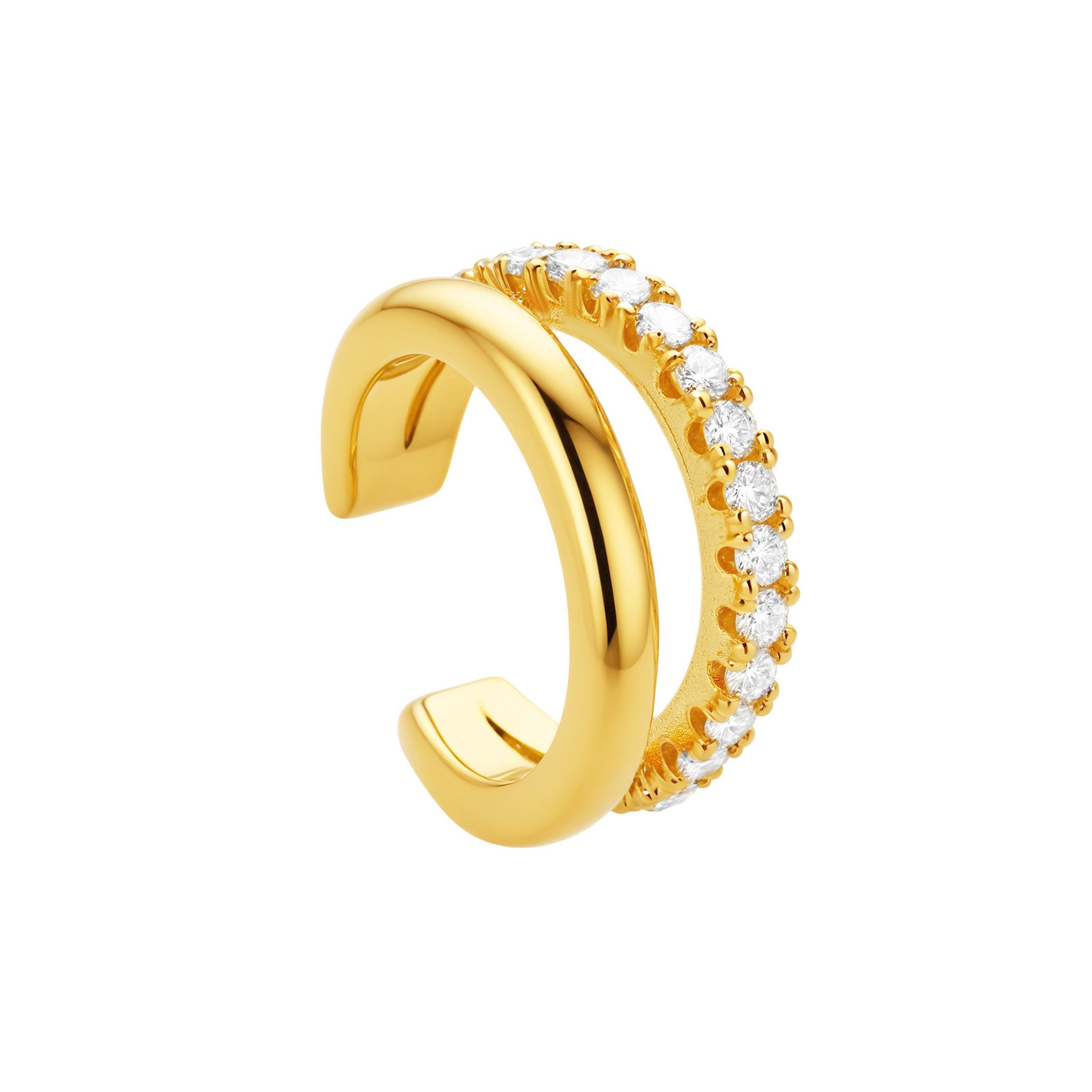 Brandlinger Ohrklemme Cuff Aspen, Silber 925 vergoldet, zweigliedriger Ear Cuff mit Zirkonia