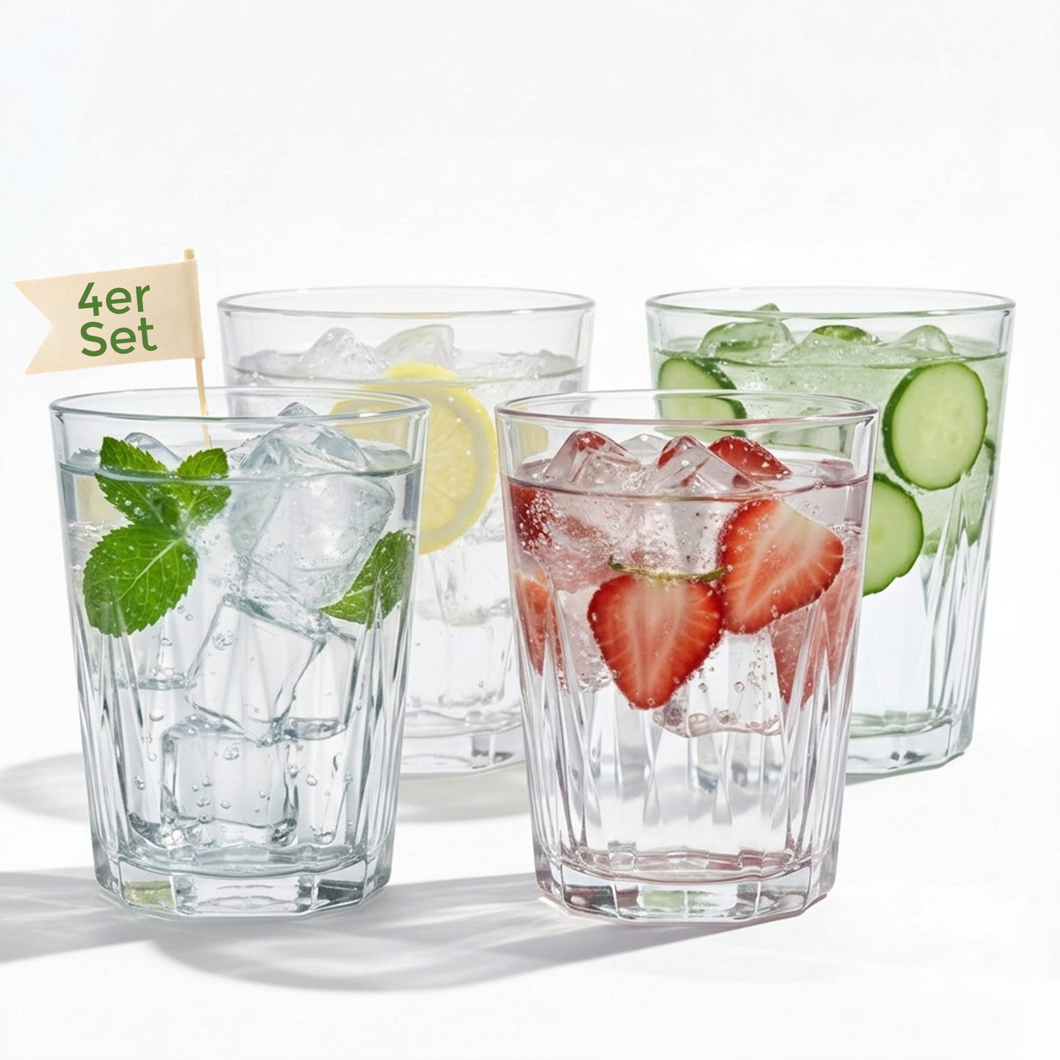 Hausfelder Gläser-Set Tritan Trinkbecher aus Kunststoff, 4er Set transparent, Weave Design, 4-tlg., Kunststoff, bruchsicherer Kunststoff in Glas-Optik
