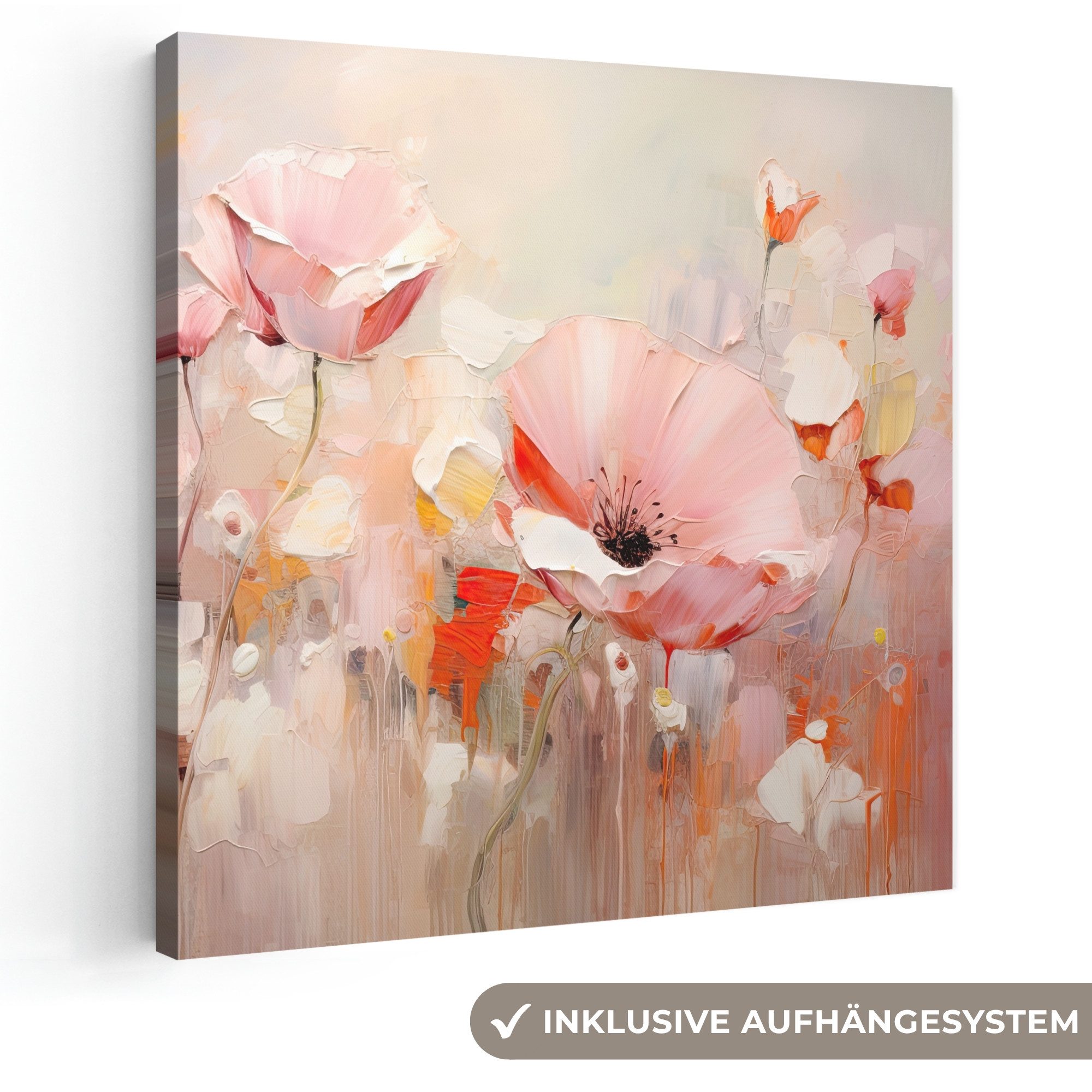 OneMillionCanvasses® Leinwandbild Blumen - Aquarell - Rosa - Abstrakt - Kunst, Fotodruck (1 St), Wandbild, Deko Schlafzimmer Wohnzimmer Flur 20x20 cm