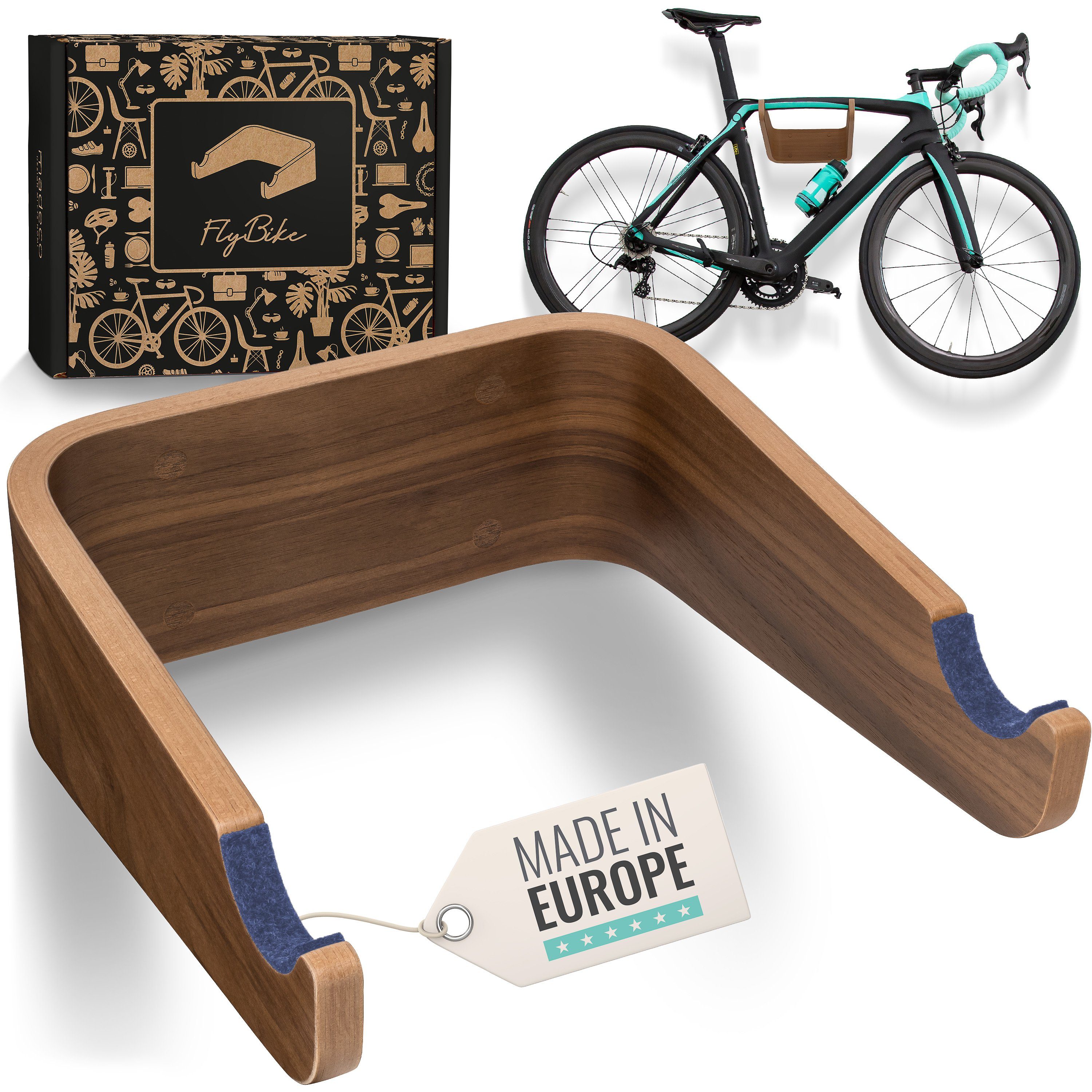 Fahrradwandhalterung FlyBike Fahrrad Wandhalterung Holz - Design Fahrradhalter für Wohnung
