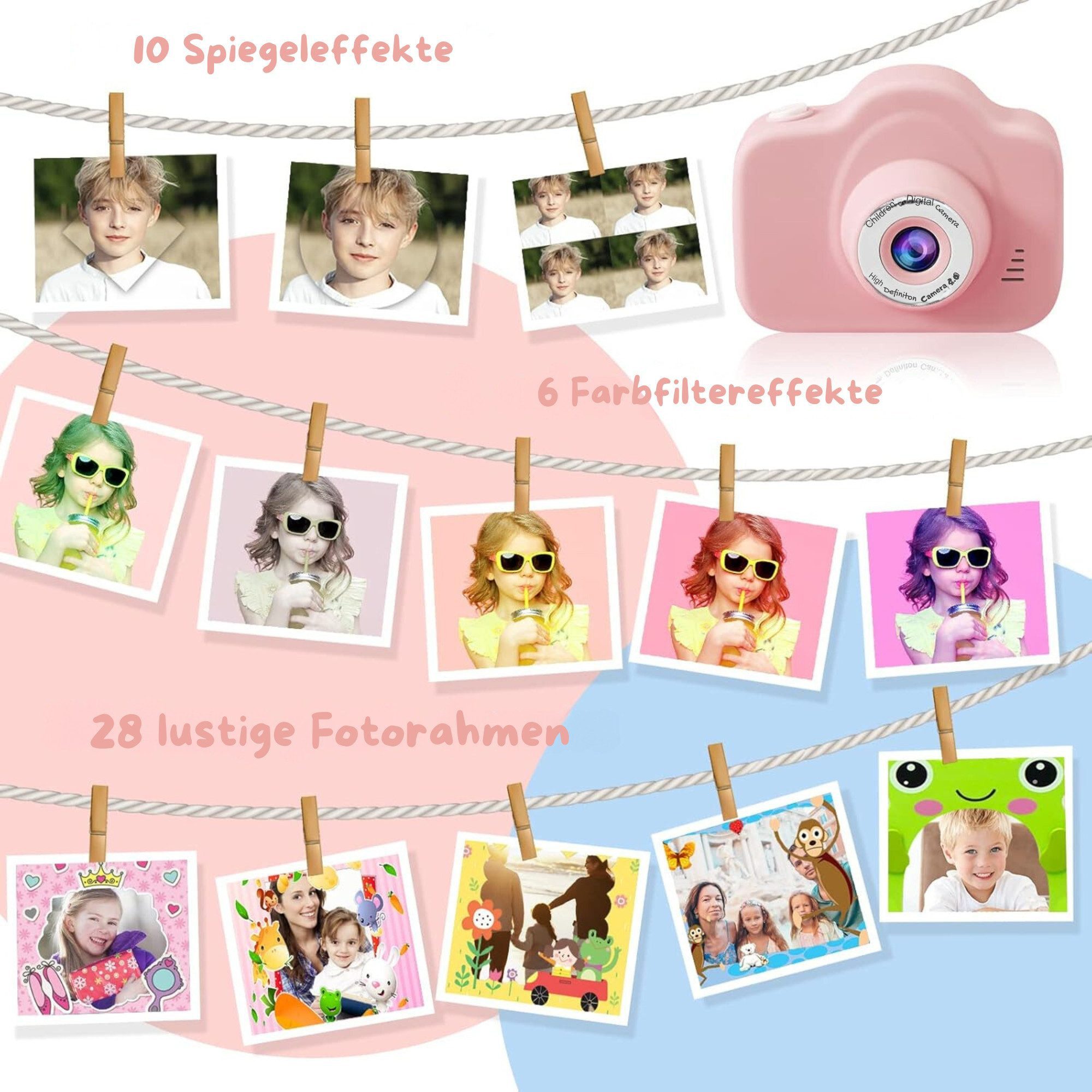 Vivitar Digitalkamera für 3 4 5 6 8 7 9 10 11 12 Jahr Spielzeug Geschenk Kinderkamera (inkl. 2,0-Zoll-Augenschutzbildschirm/HD 1080P, mehreren Kameraeffekten, Multifunktionale tragbare, wiederaufladbare Kinderkamera)