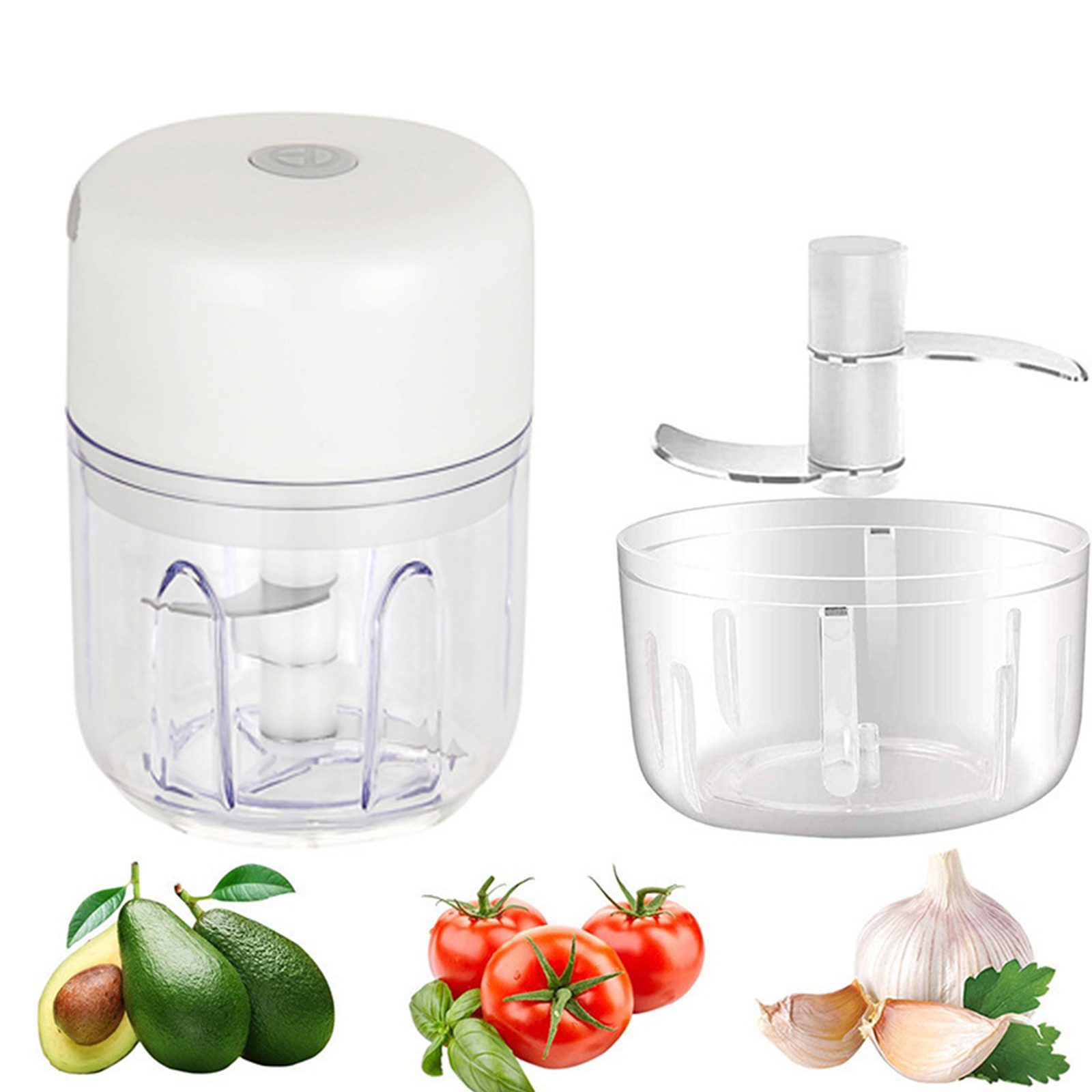 MOPUEA Zerkleinerer Mini Zerkleinerer, 250ML+100ML Elektrischer Lebensmittelhacker, Faltbar, wasserdicht, groß, leicht, mehrere Fächer