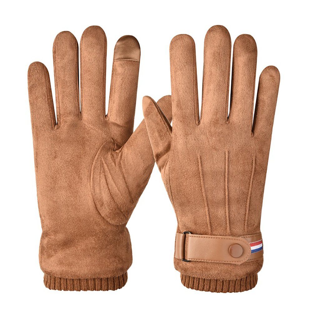 L.Ru UG Fleecehandschuhe Kunstlederhandschuhe für Winterwärme, Plüsch und dicker Touchscreen Reiten im Freien möglich