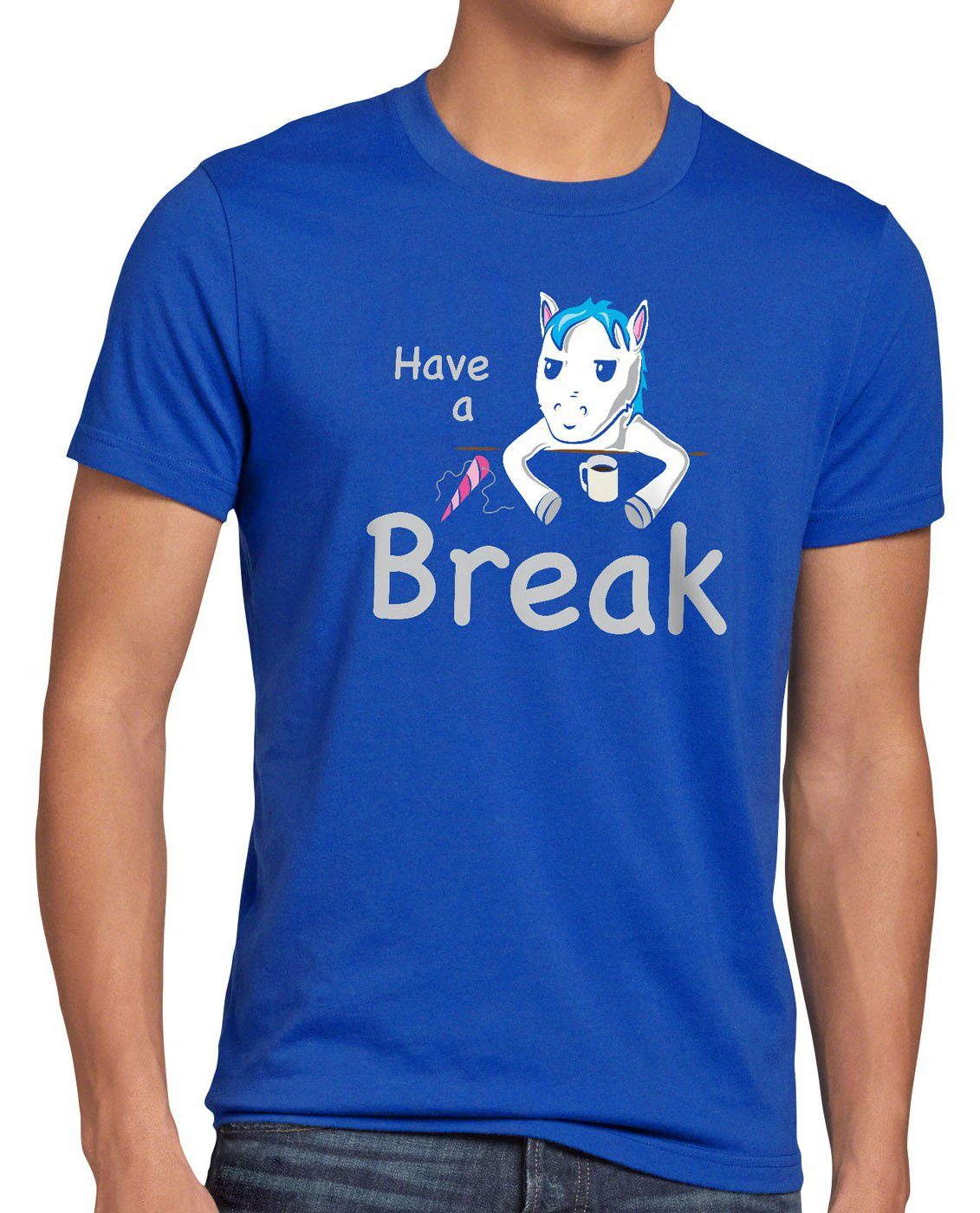 pferd Unicorn bar Herren spruch Break style3 Print-Shirt pause Have fun T-Shirt a blau funshirt Einhorn