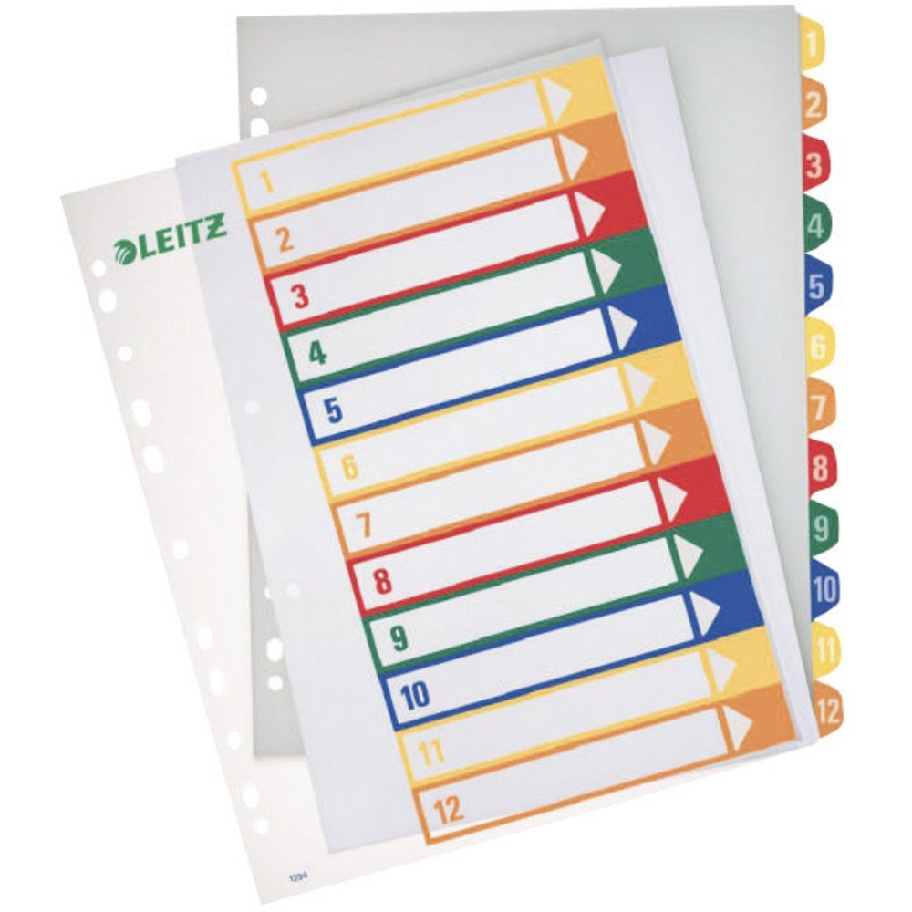 LEITZ Kunststoff-Register, Zahlen, A4 Überbreite, 1-12, PC-