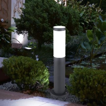 etc-shop LED Außen-Stehlampe, Leuchtmittel inklusive, Warmweiß, Edelstahl Sockel Steh Leuchte ANTHRAZIT Garten Beleuchtung