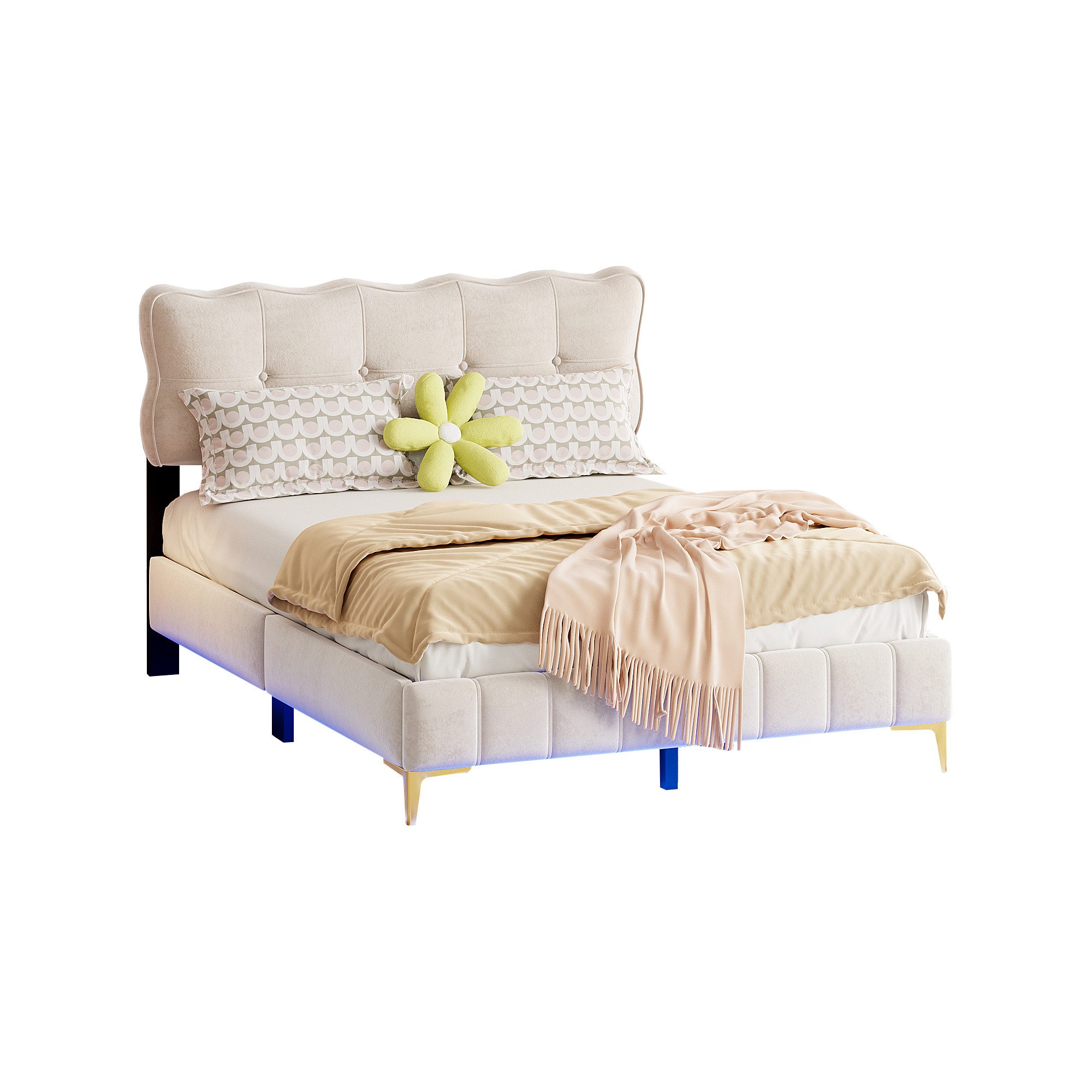Flieks Polsterbett, LED Beleuchtung Holzbett Doppelbett günstig online kaufen