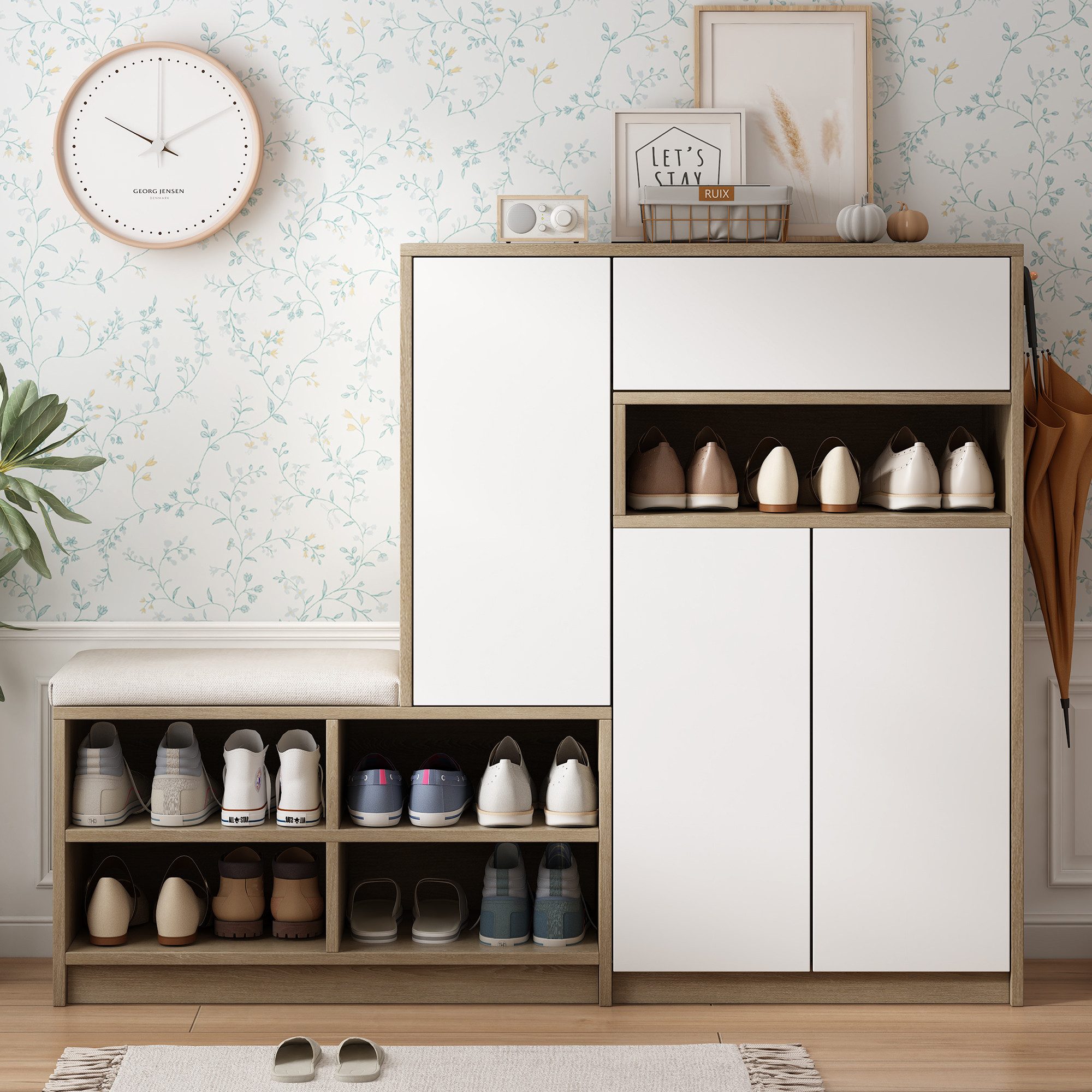 Merax Schuhschrank mit 3 Tür, Schubladen, Offene Fächer (1-St., Schuhkipper, Schuhkommode, Schuhablage) für 15–20 Paar Schuhe