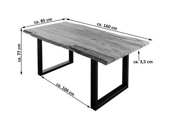 Junado® Baumkantentisch London, Sheesham-Holz teakfarben gebeizt 35 mm natürliche Baumkante