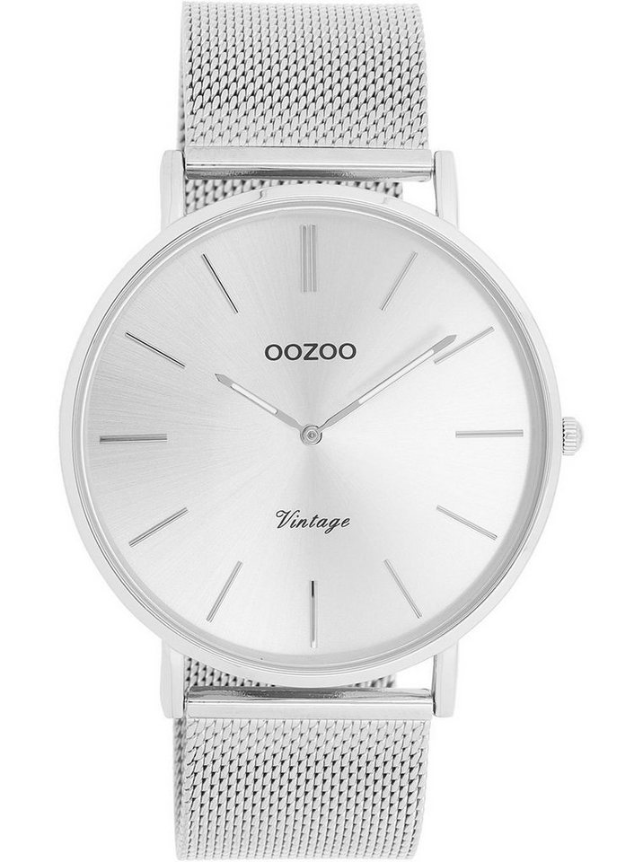 OOZOO Quarzuhr Oozoo Herren Armbanduhr silber Analog, Herrenuhr rund, groß  (ca. 44mm) Edelstahlarmband, Fashion-Style, Hochwertiges TMI Quarz-Uhrwerk,  Batterietyp 364 (SR621SW)