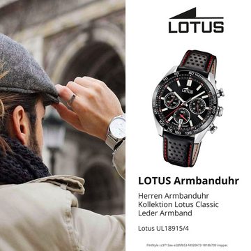 Lotus Chronograph Lotus Herrenuhr Leder schwarz Lotus, (Chronograph), Herren Armbanduhr rund, groß (ca. 44,5mm), Edelstahl