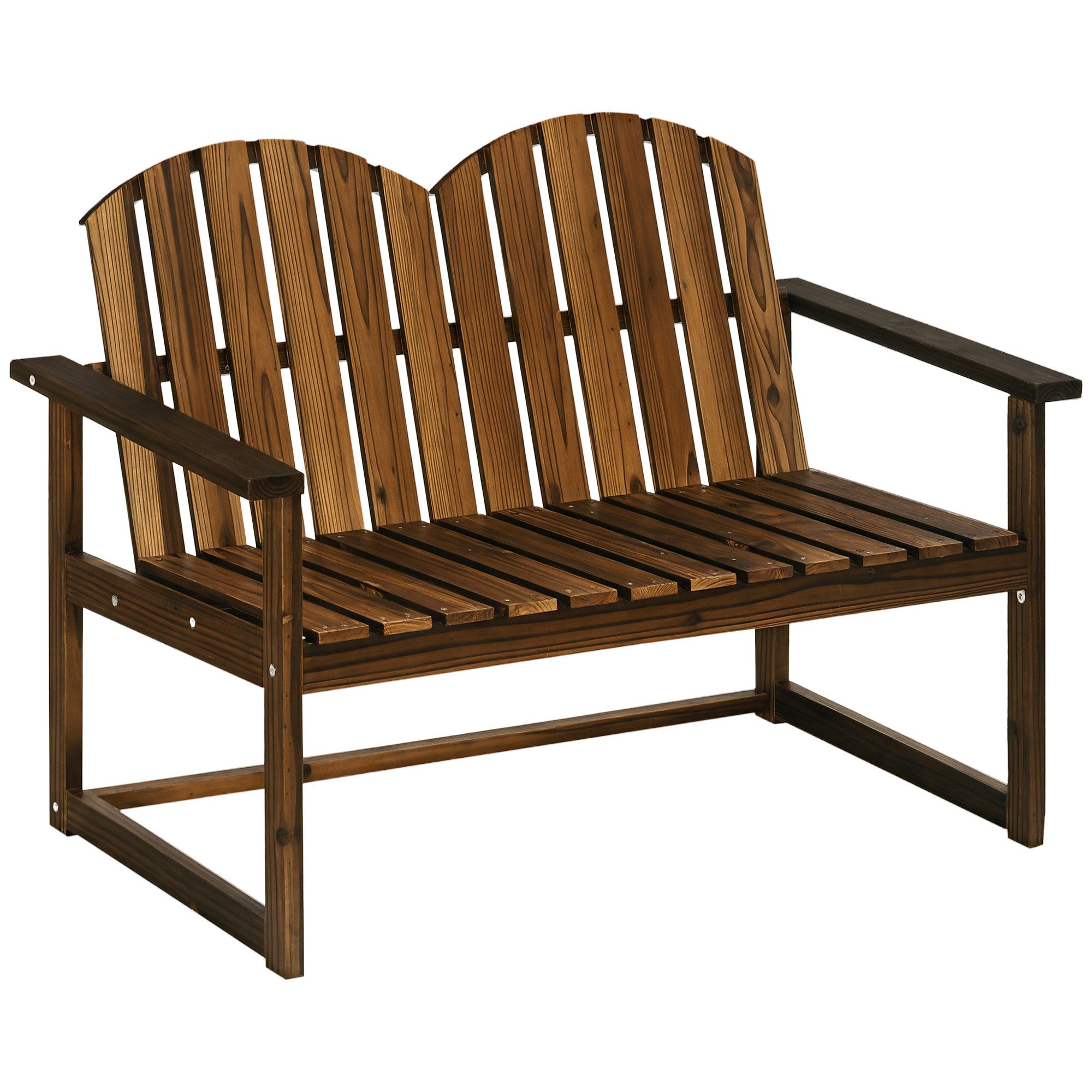 Outsunny Bank Holzbank mit Rückenlehne, Armlehne, Parkbank, bis 240 kg belastbar (Gartenbank, 1-St., 2-Sitzer Sitzbank), für Garten, Balkon, Verkohlt, 114 x 63 x 86 cm