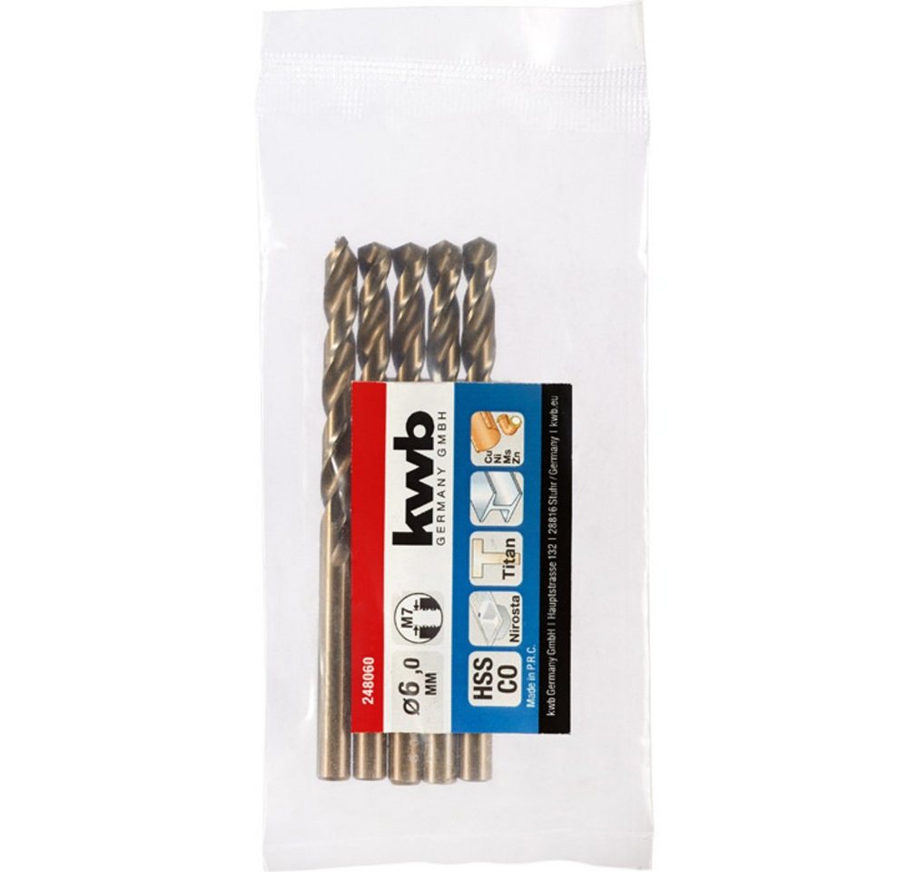 Thumbnail - kwb Metallbohrer kwb 248060 HSS-Co Spiralbohrer 1 Stück 6 mm Gesamtlänge 93 mm M35 DIN