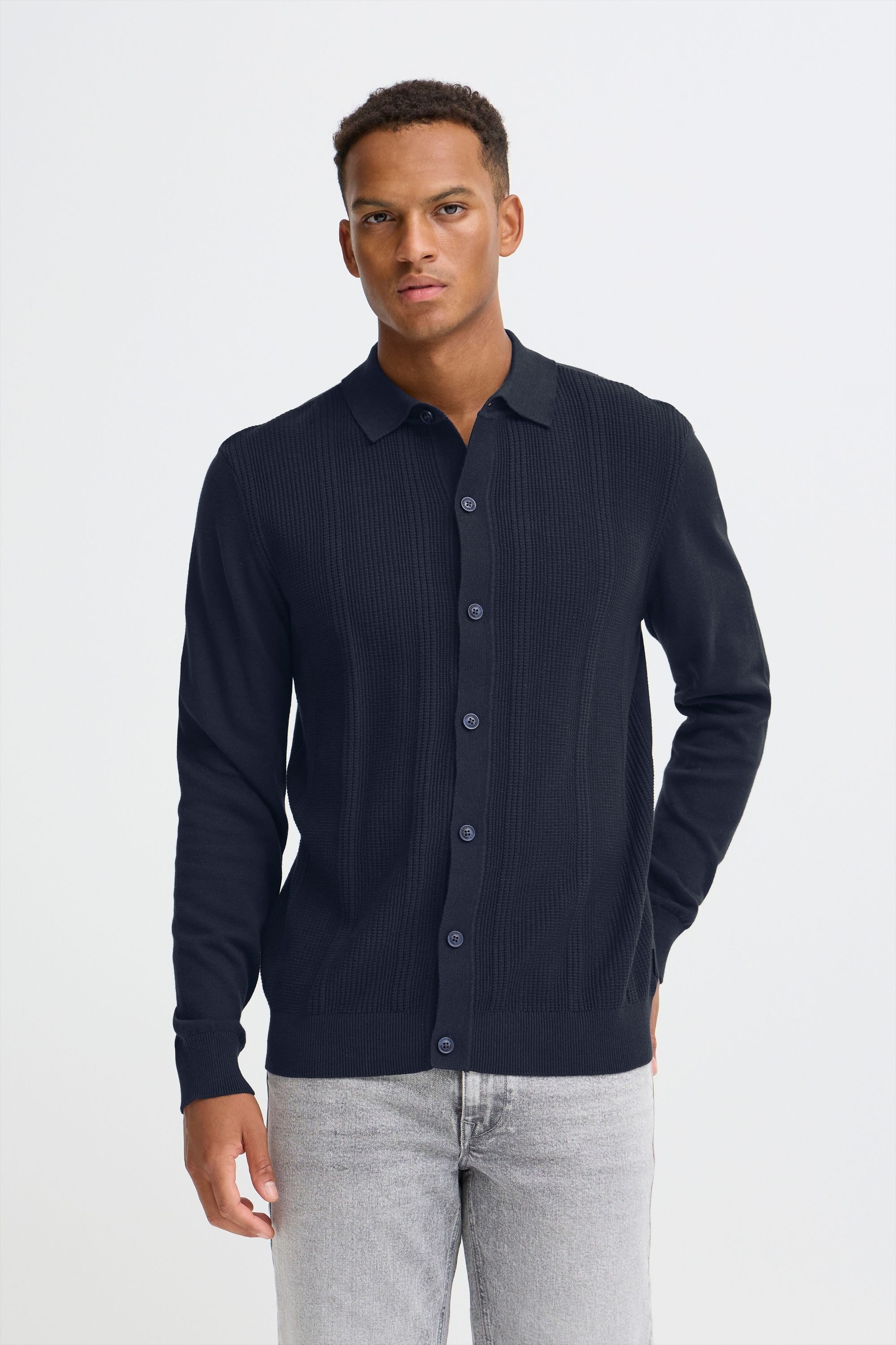 Blend Kurzarmshirt BHBaron Eleganter Feinstrick-Pullover mit Polo-Kragen und Knopfleiste