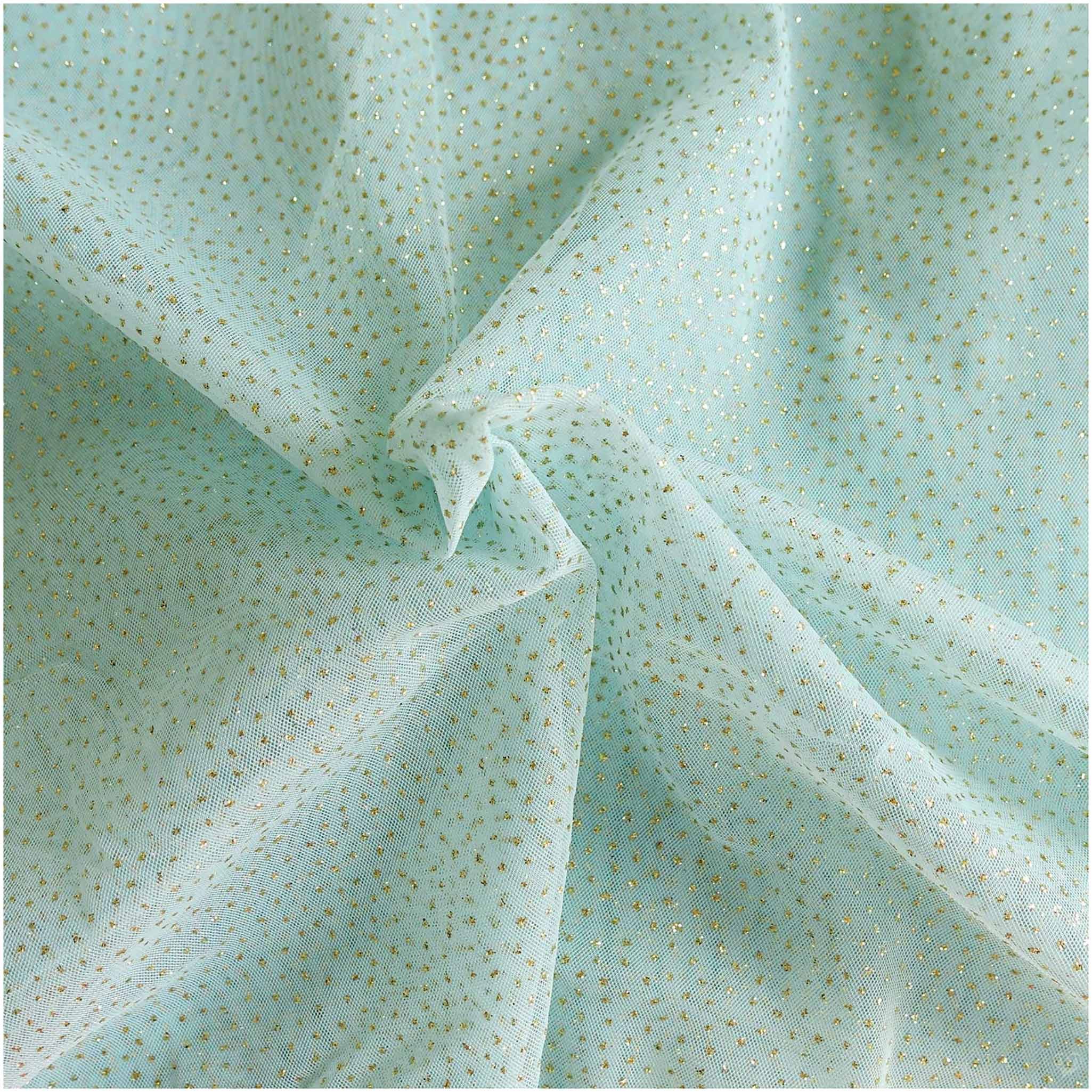 maDDma Stoff Tüll mit Glitzer Fasching Kostümstoff 1 x 1,5 m Meterware, 011 - eisblau / gold