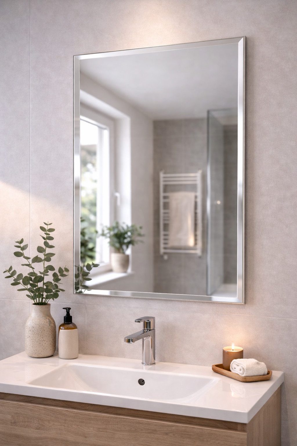 Deko-Werk 24 Wandspiegel Rahmenloser Facettenspiegel mit Facettenschliff Glas mehrere Größen, Mirror Spiegel ungerahmt, Facettenspiegel