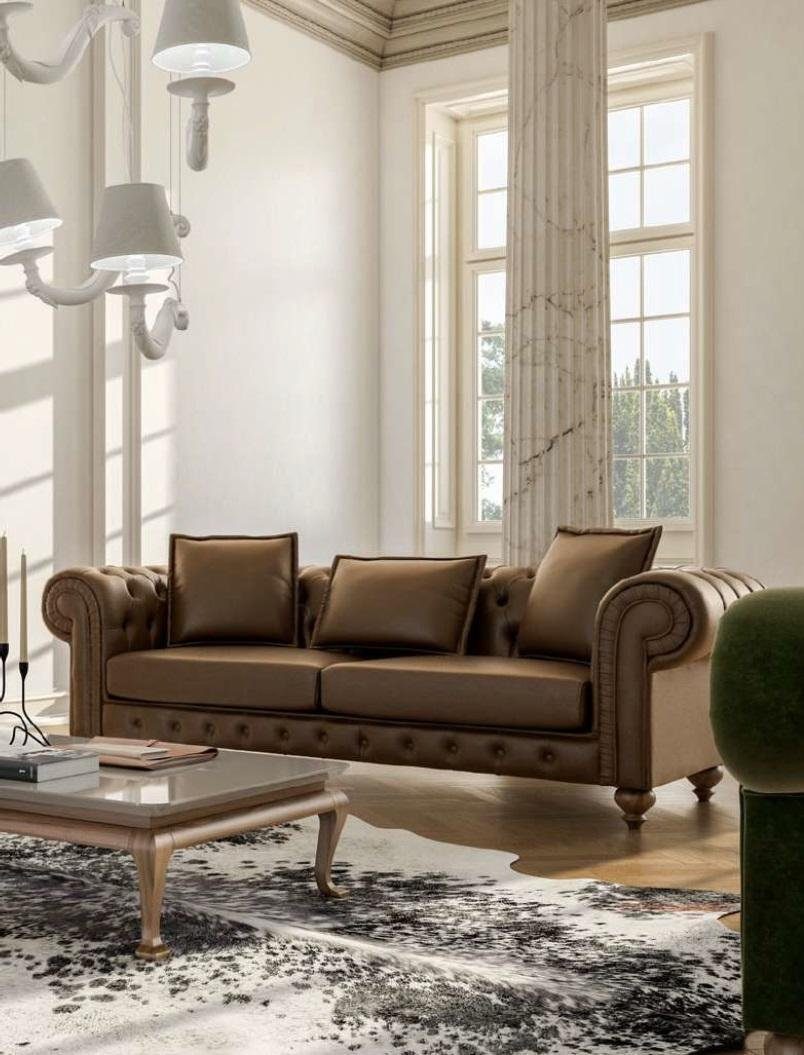 Sofas Stil Neu, in Möbel Teile, Made JVmoebel Wohnzimmercouch Brauner Luxus Leder Dreisitzer Sofa Europa 1