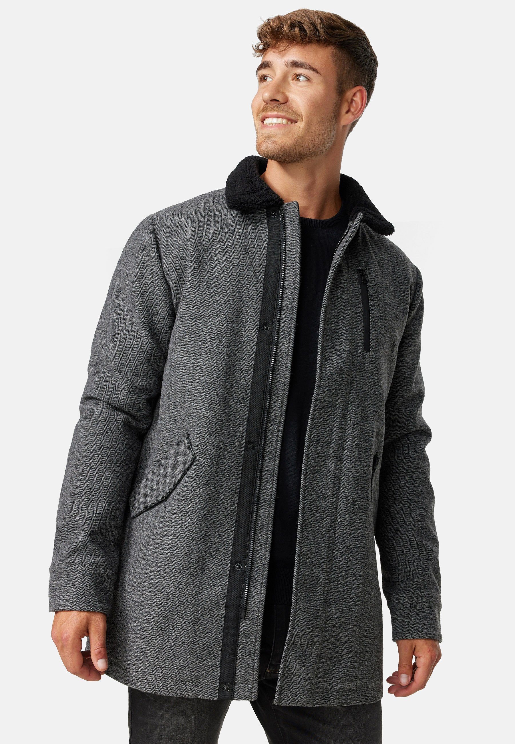 Indicode Winterjacke Falmo Mini Herringbone Grey