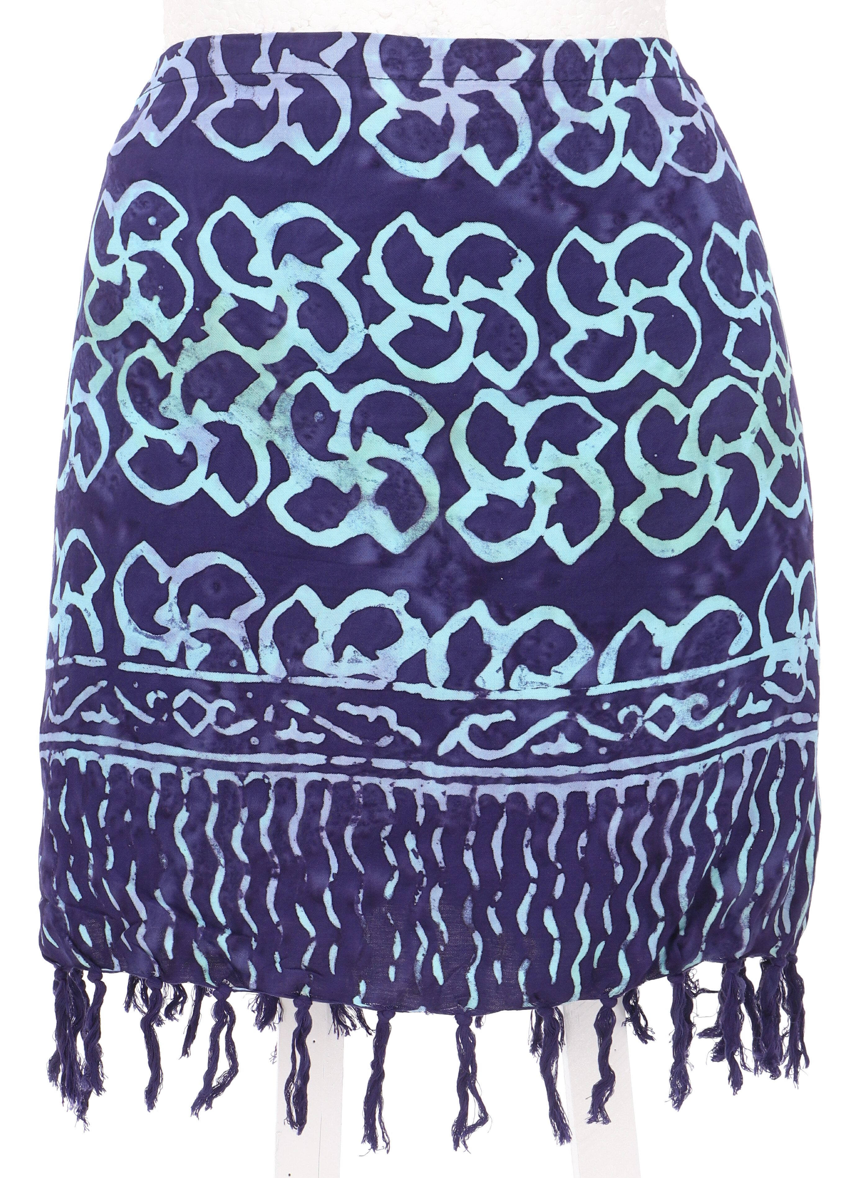 Guru-Shop Minirock Kurzer Wickelrock mit Fransen, Strandrock - blau alternative Bekleidung