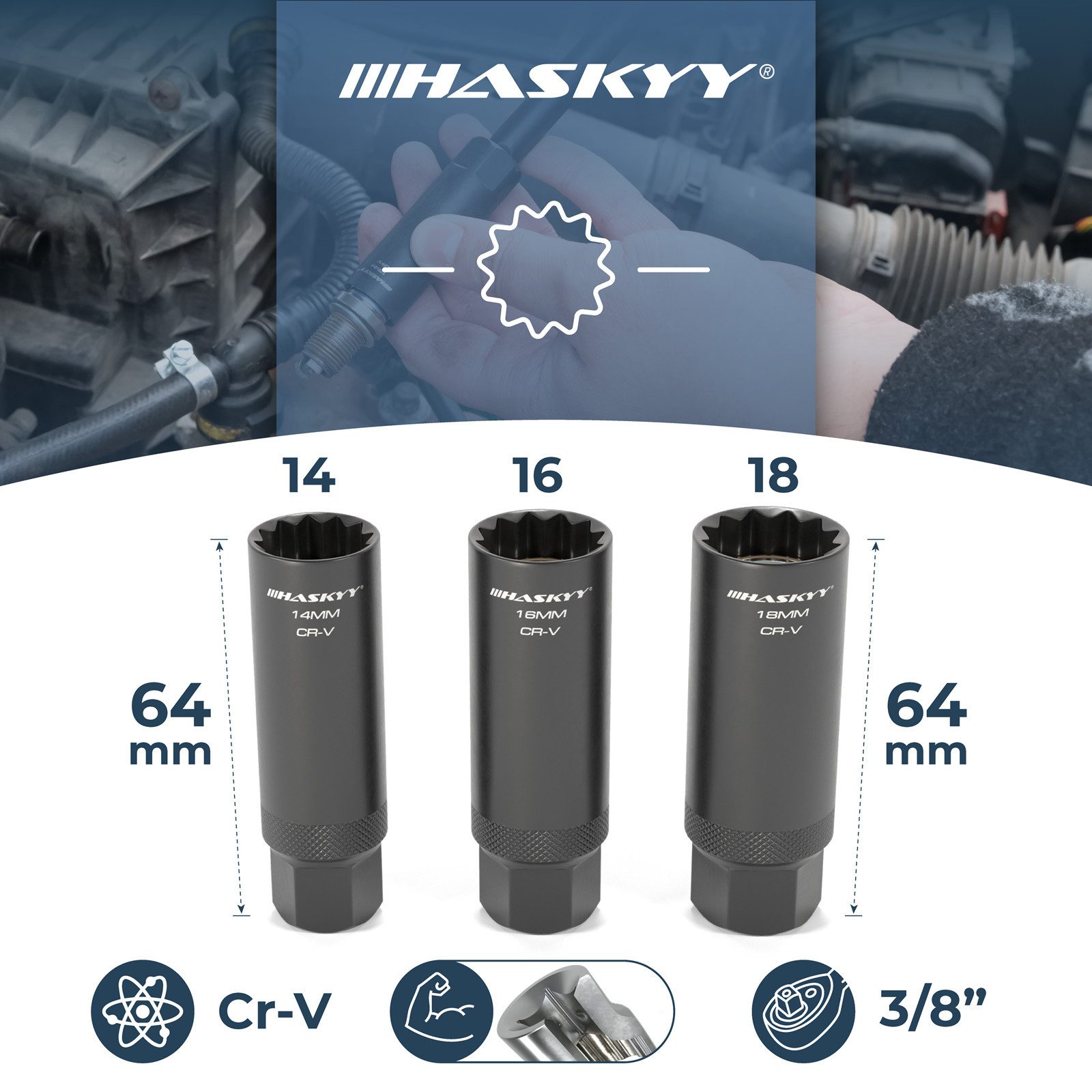 HASKYY Zündkerzennuss Zündkerzenschlüssel Magnetisch Kerzenschlüssel 3/8" günstig online kaufen