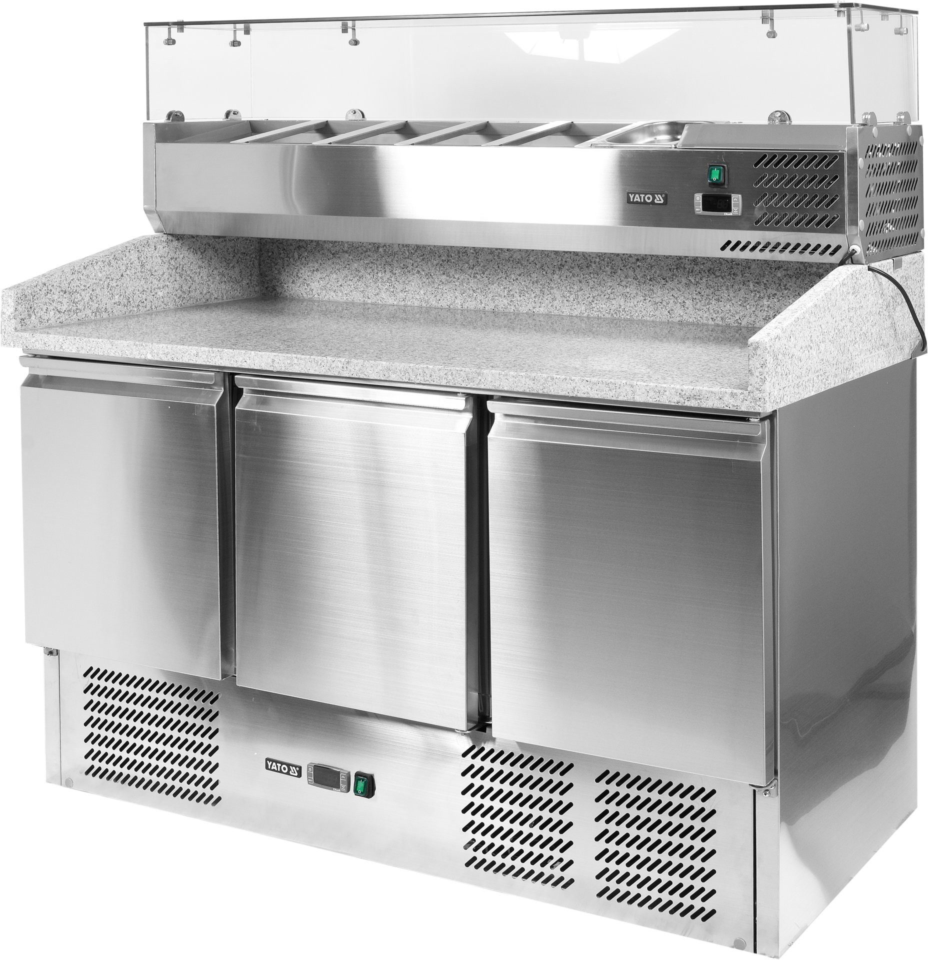 Yato Arbeitstisch Pizzakühltisch Aufsatz + Granitarbeitsplatte, -2 bis +8˚C, 240W, 368L (Granit, Granit)