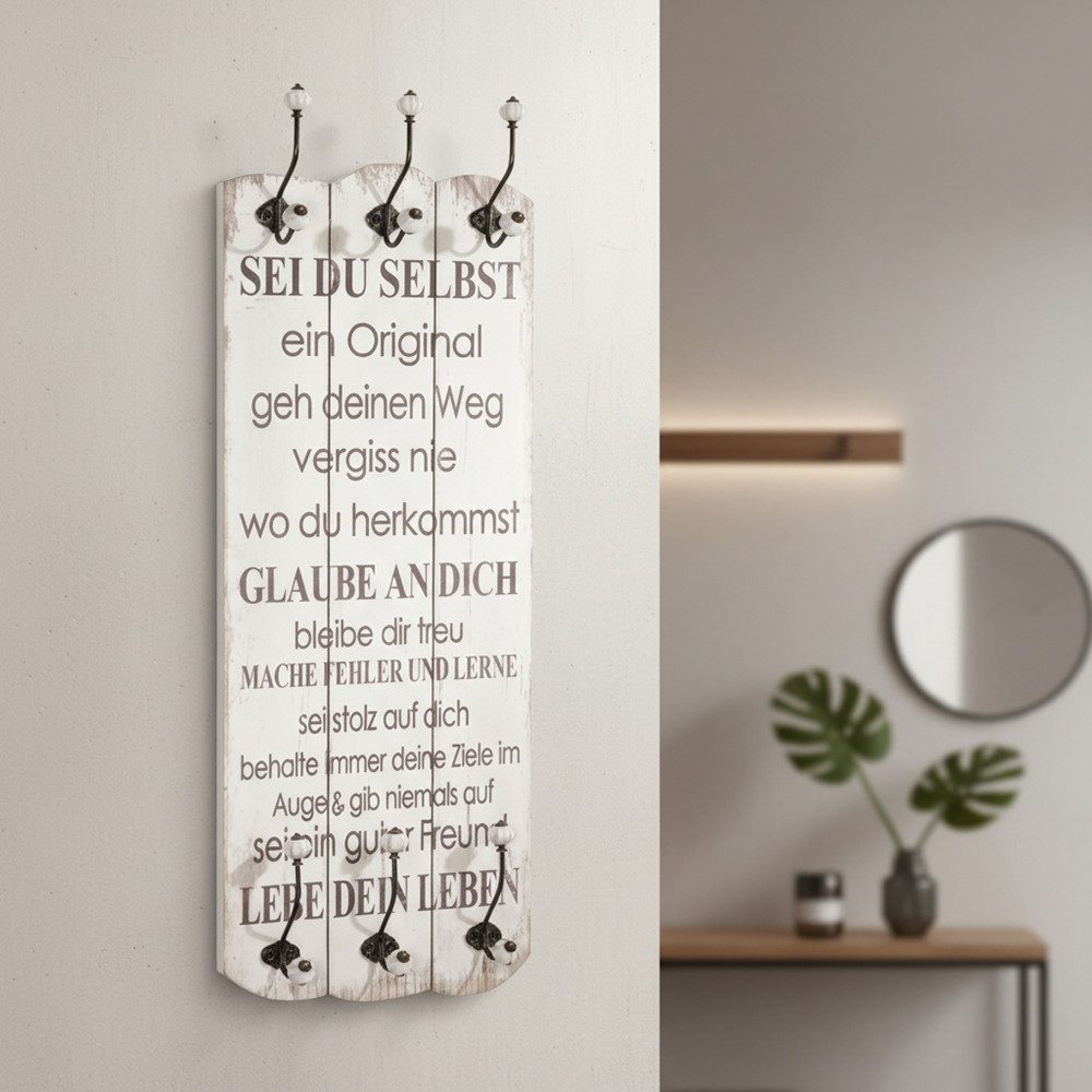 Mucola Wandgarderobe Wandgarderobe 100cm Shabby Garderobenpaneel 6 Hakenleiste Garderobe (Stück, 1 St., Stück), Paulownienholz