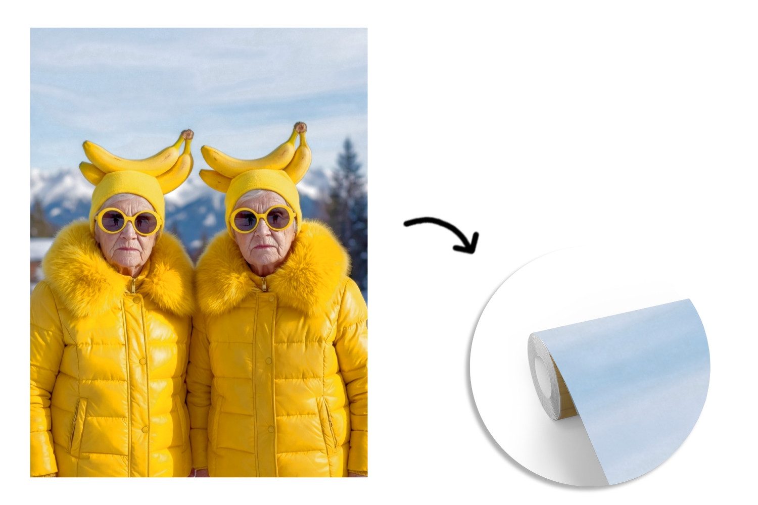MuchoWow Fototapete Frauen - Bananen - Gelb, Matt, bedruckt, Wallpaper für Wohnzimmer, Schlafzimmer, Vinyl Tapete, 165x220 cm