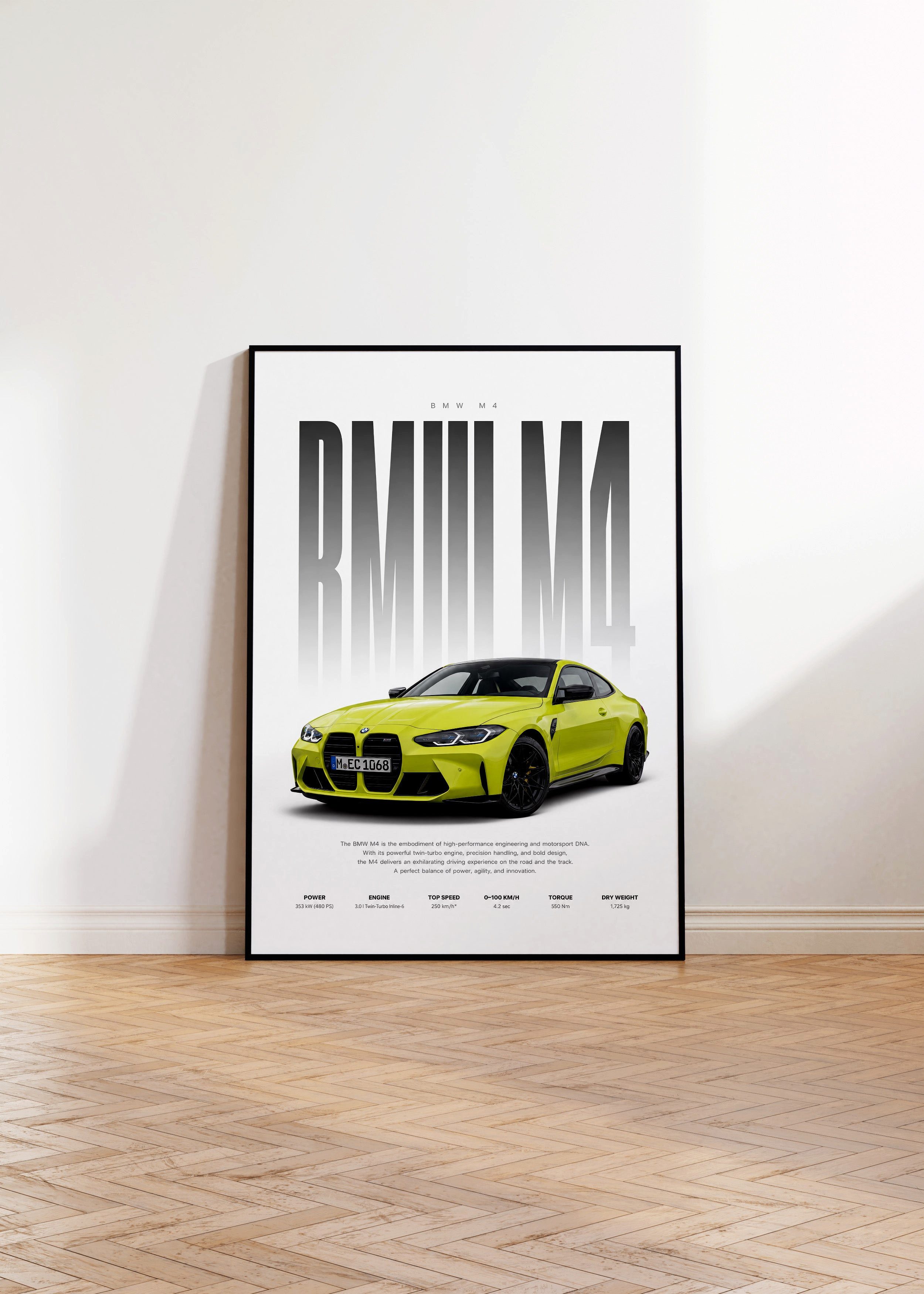 JUSTGOODMOOD Poster Sportwagen Gelb Geschenkidee Performance Coup Wandbild Deko Print ohne, (1 St) – Bild 4 von 5