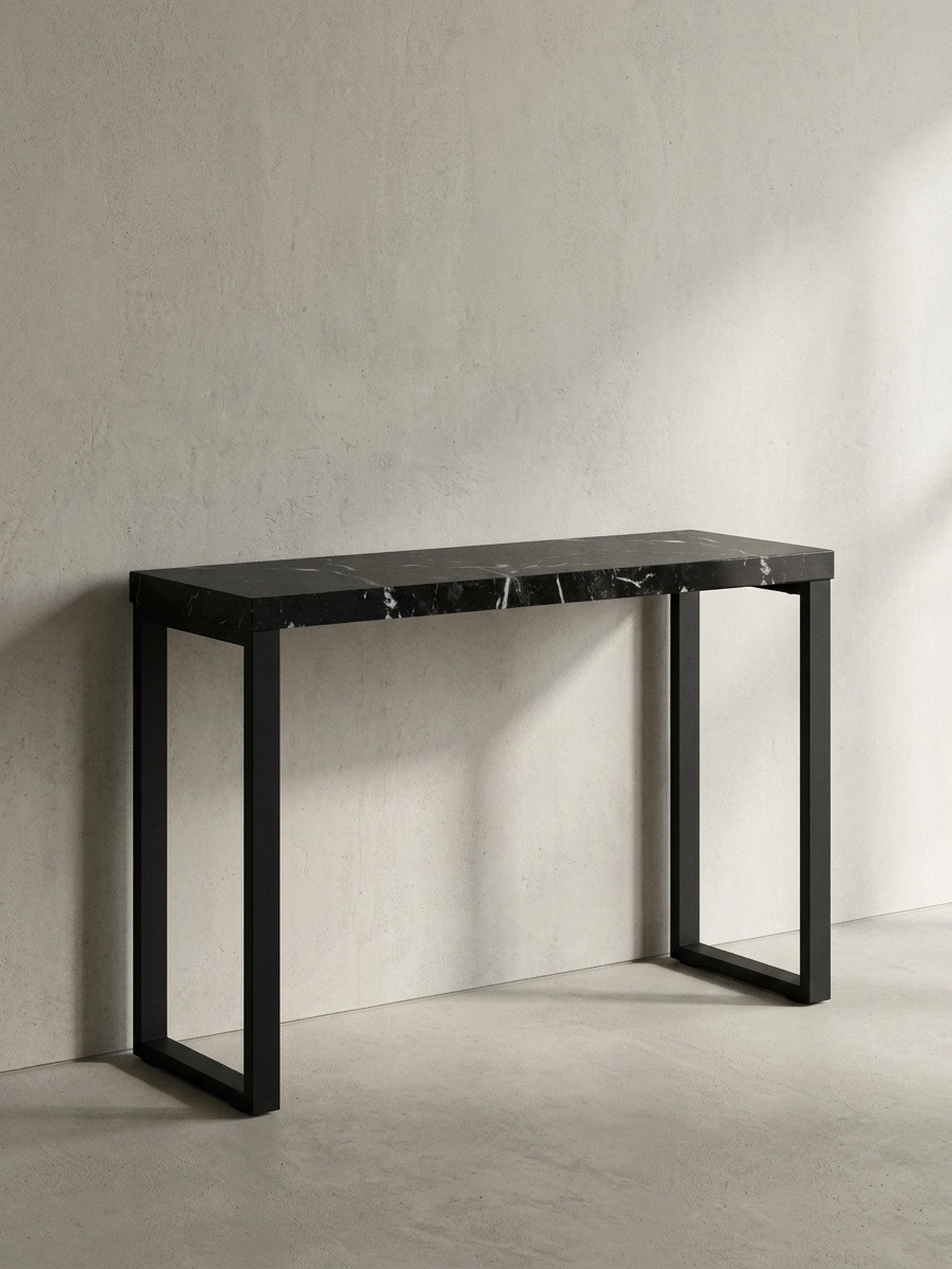 KADIMA DESIGN Konsolentisch Konsolentisch Marmor-Optik Schwarz Hochglanz 120x40x76 cm Design (Dielentisch Lang Hoch, Kleiner Schreibtisch), Anrichte Flur, Ablagetisch Schmal, Flurtisch mit Metallbeine