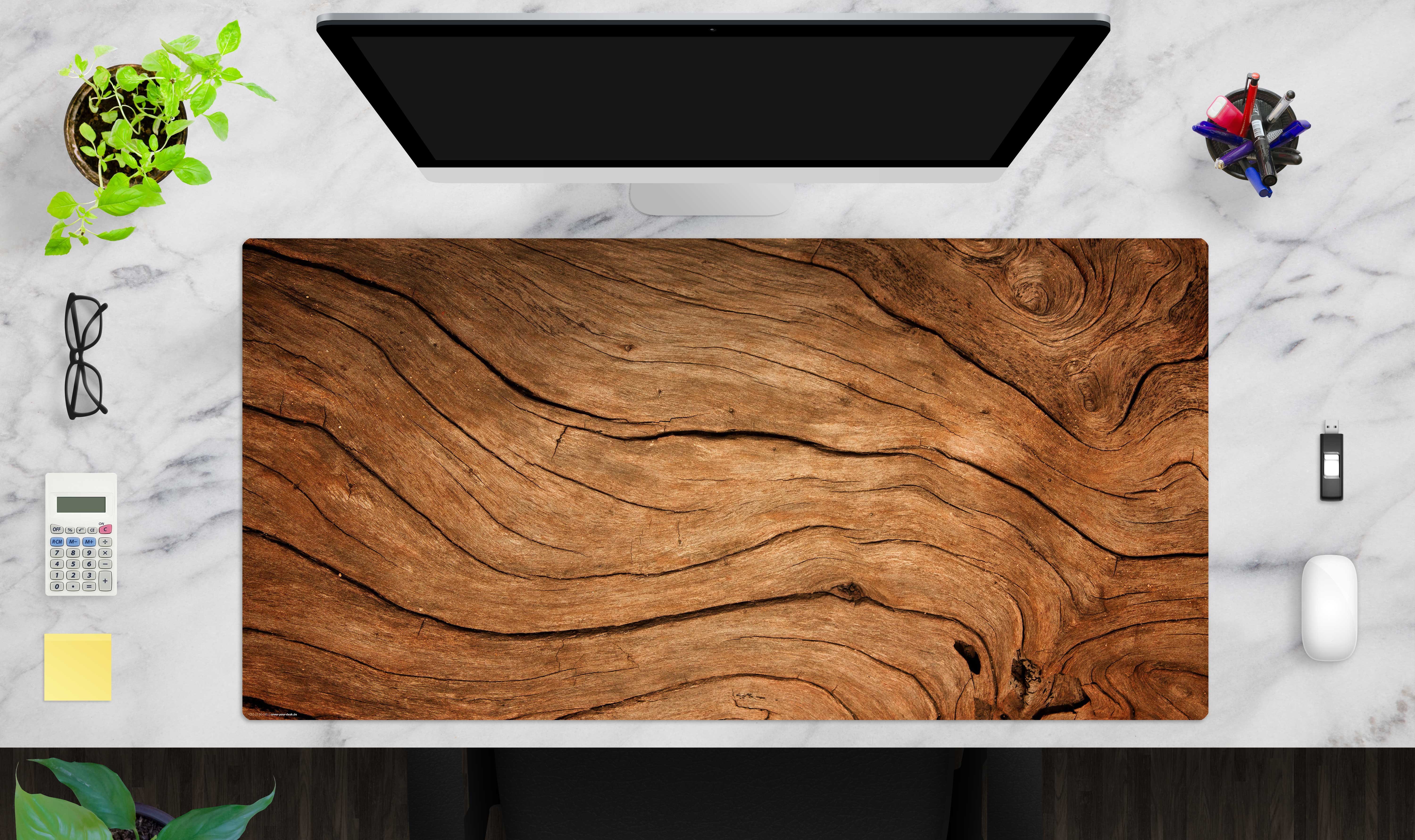 cover-your-desk.de Schreibtischunterlage Schreibtischunterlage XXL mit  integriertem Mousepad - Rustikales Holz für Landhausromantik - 100 x 50 cm  – aus hochwertigem Vinyl, (1 tlg)