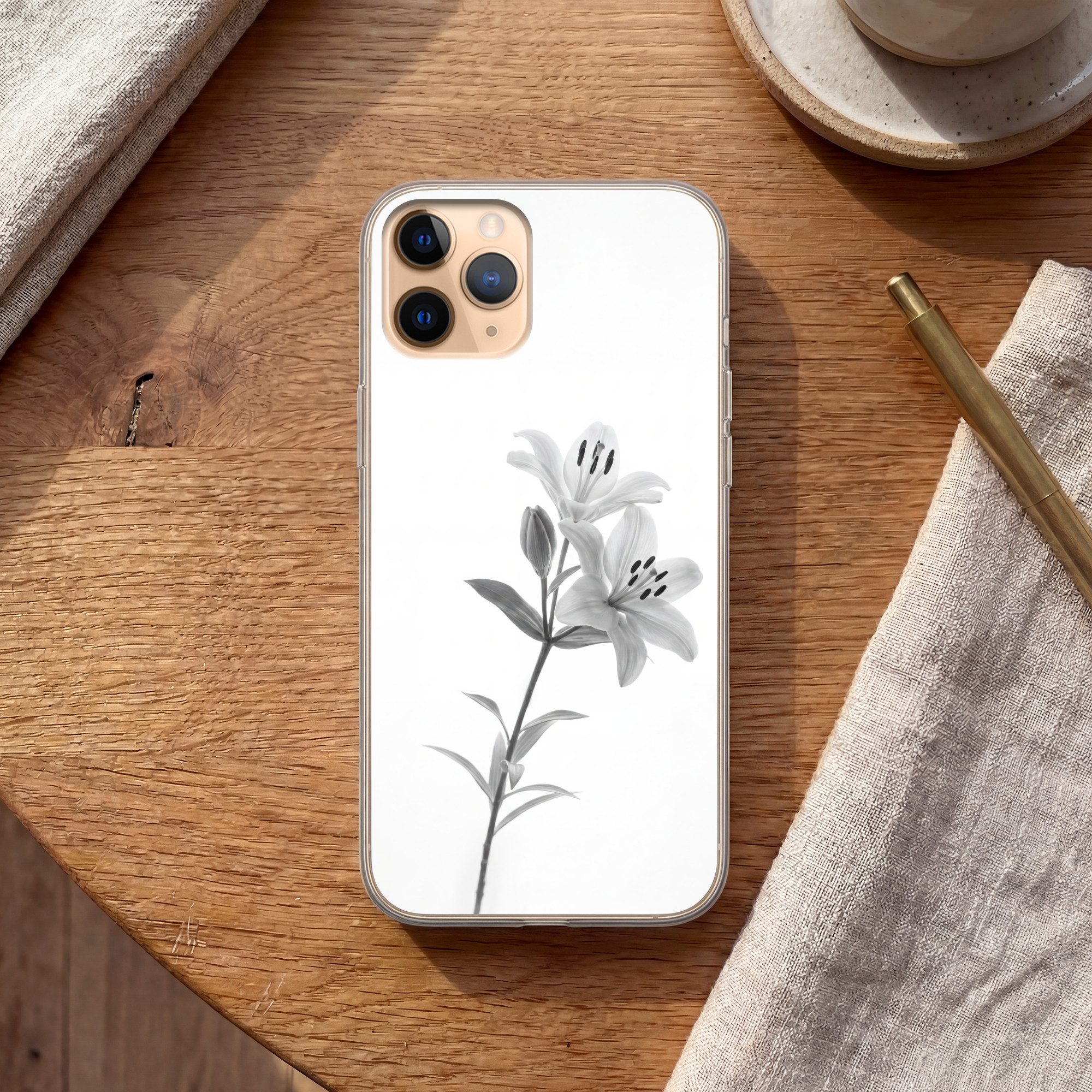 MuchoWow Handyhülle für Apple iPhone 11 Pro Max Lilien - Elegant - Schwarz - Weiß, Smartphone-Bumper, Print, Handy Schutzhülle Dünn