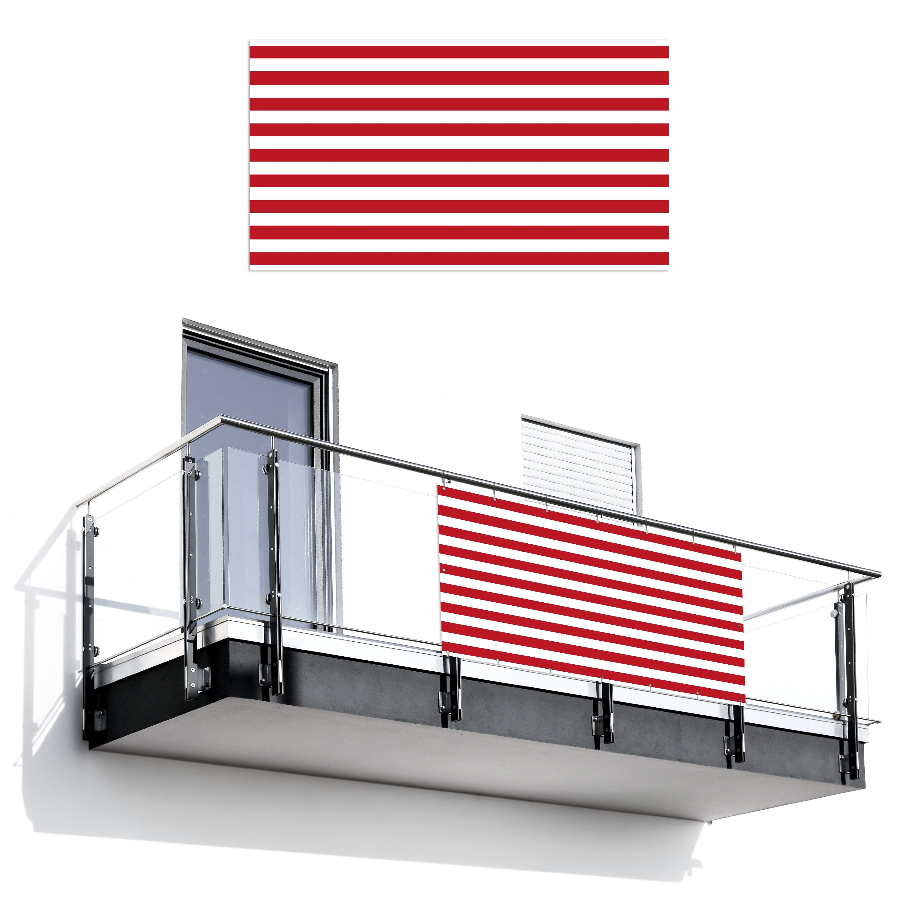 MuchoWow Balkonsichtschutz Muster - Streifen - Rot - Weiß (1-St) Balkon Sichtschutz, Windschutz, 200x90 cm