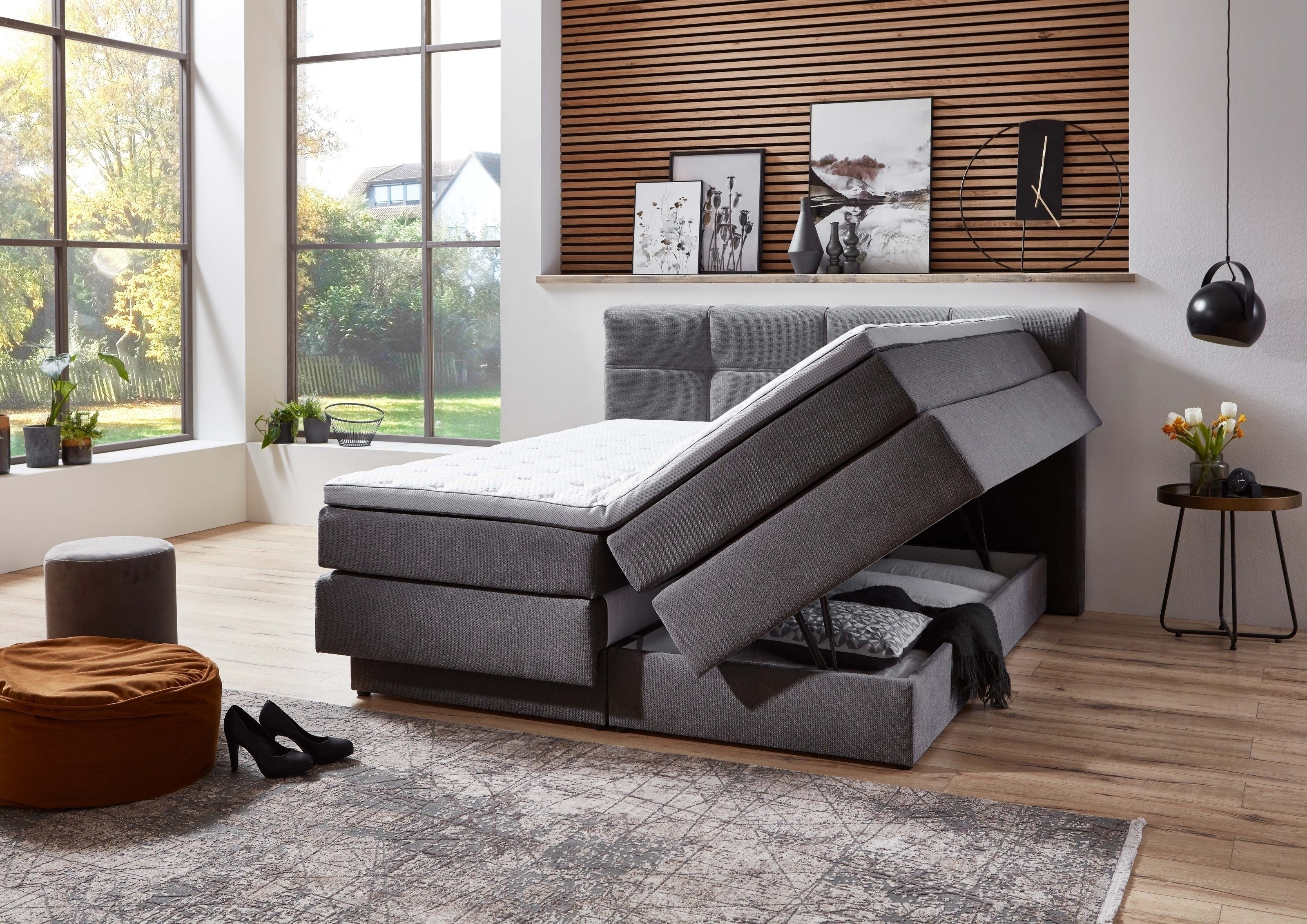 möbelando Boxspring Bed Schlummerland, incl. reversible 7-zone TTFK mattress & topper - 180x200 cm anthracite