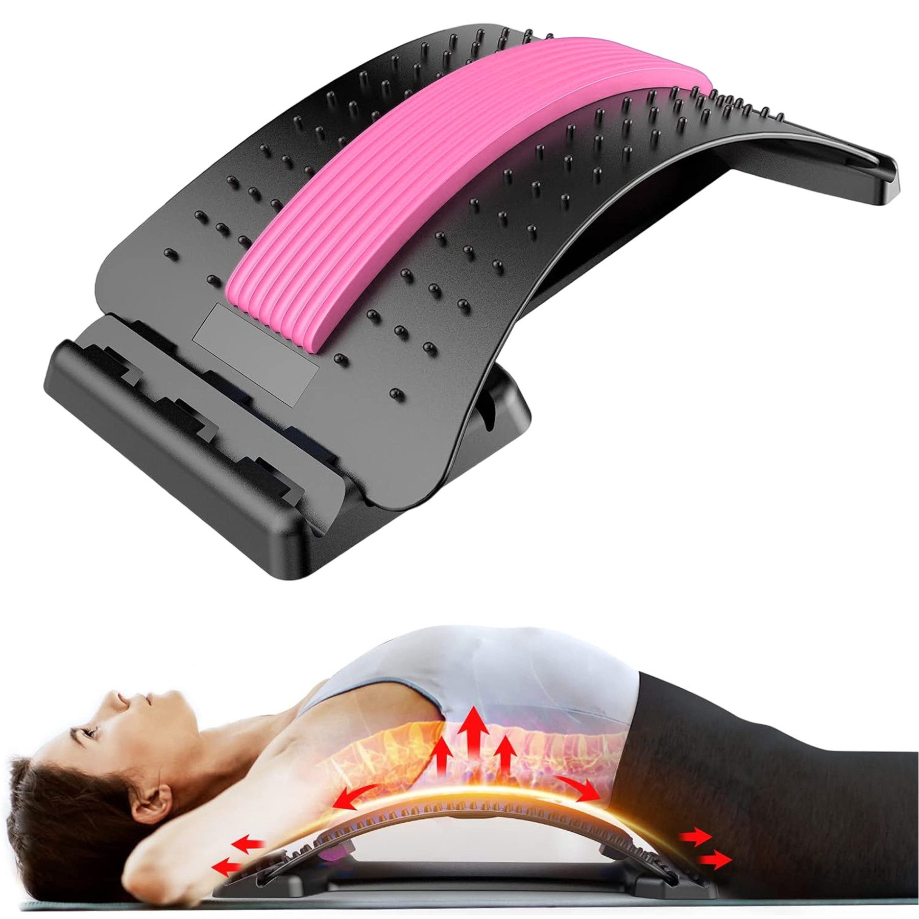 Mutig Rückentrainer Rückenstrecker Rückenmassagegerät,Rückendehner für Unter&Oberen Rücken, (Mehrstufige Lendenwirbelstütze mit Massagepunkten), für Bandscheibenvorfall, Skoliose, Ischias
