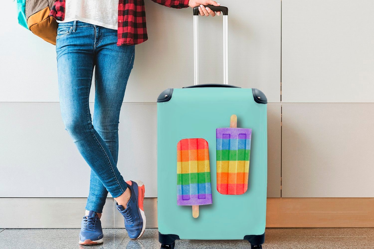 MuchoWow Handgepäckkoffer Regenbogen-Eiscremes, Reisetasche Trolley, für 4 Reisekoffer Handgepäck mit rollen, Ferien, Rollen