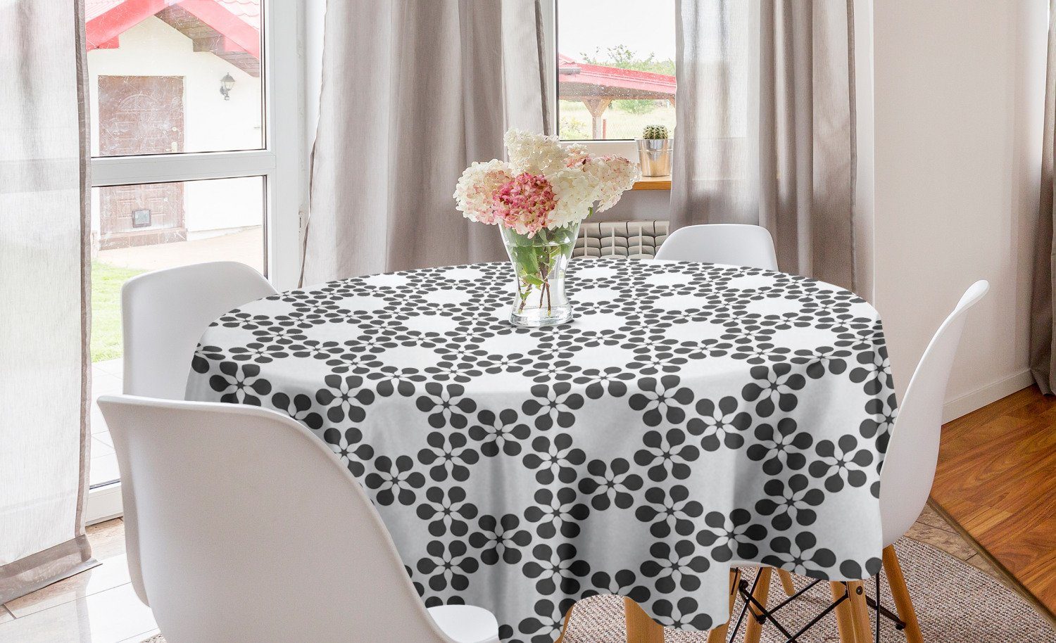 Dekoration, Blumen-Gitter Abakuhaus Küche Kreis Grau und Tischdecke Esszimmer Weiß Tischdecke Abdeckung für