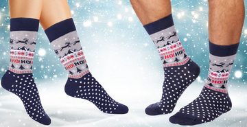BRUBAKER Socken Lustige Herren Weihnachtssocken - Winterlandschaft Rentier (One Size EU 41-45, 1-Paar) Bunte Kuschelsocken für die Weihnachtszeit Baumwolle