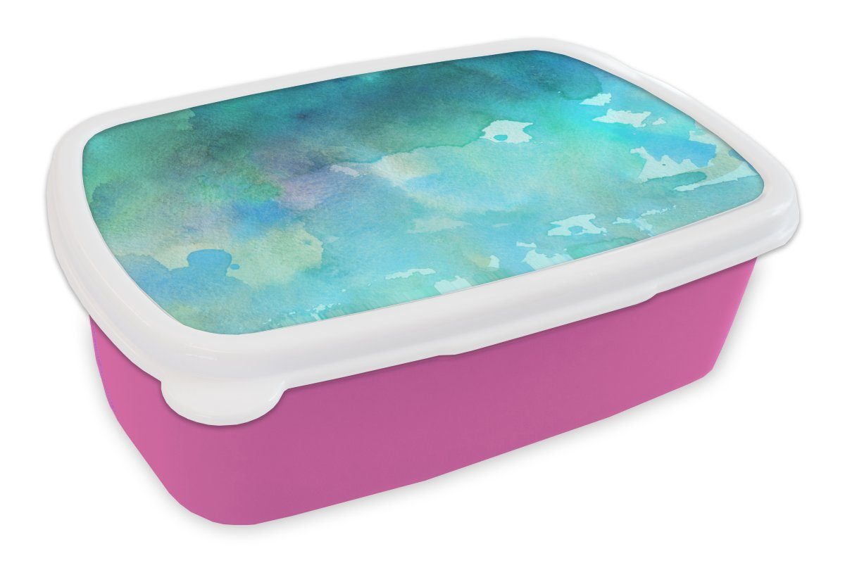 MuchoWow Lunchbox Aquarell - Grün - Blau, Kunststoff, (2-tlg), Brotbox für Erwachsene, Brotdose Kinder, Snackbox, Mädchen, Kunststoff rosa