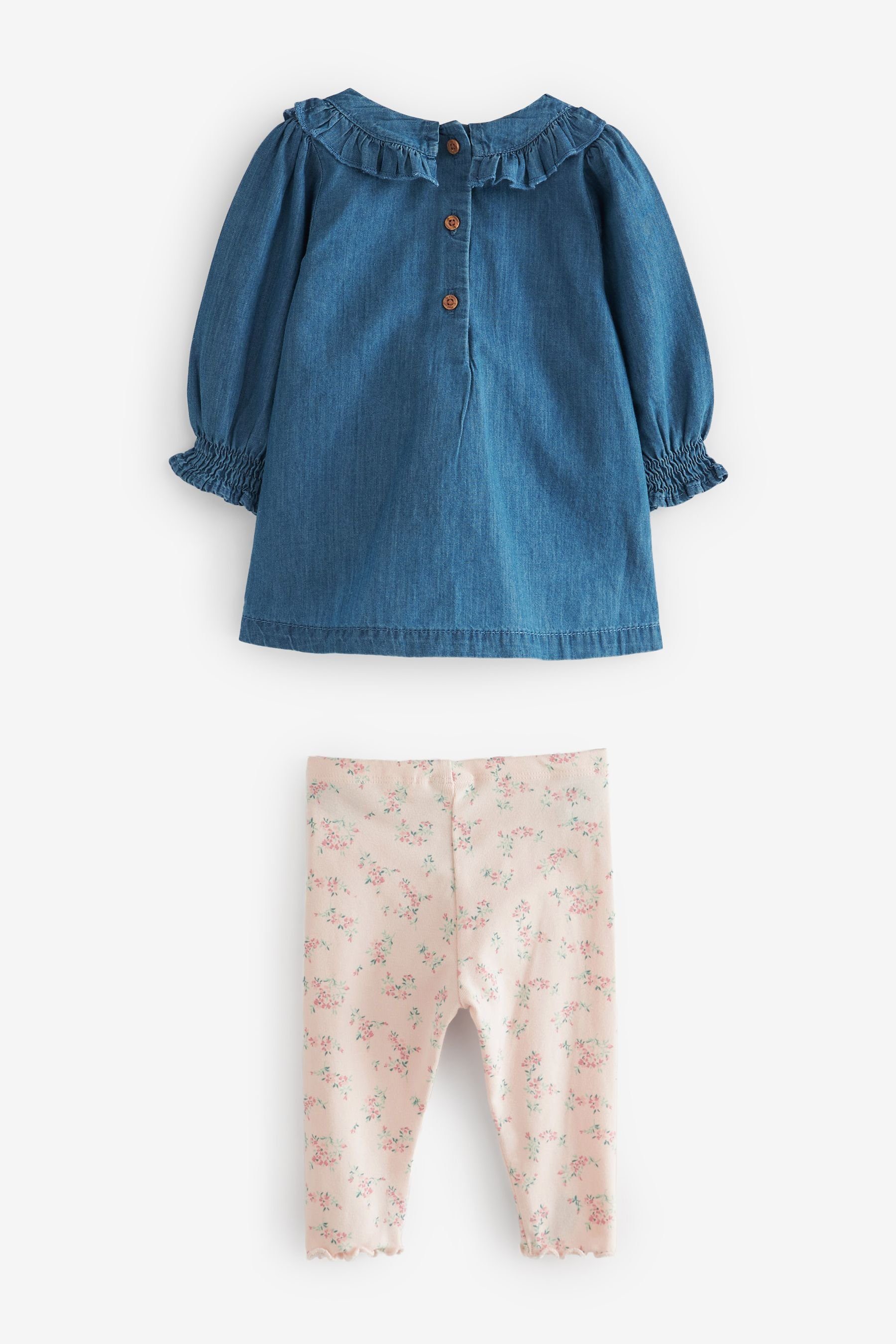 Next Shirt Jeans-Oberteil Embroidery mit & Bunny (2-tlg) Baby-Set Blue Leggings Denim 2-teiliges + Leggings