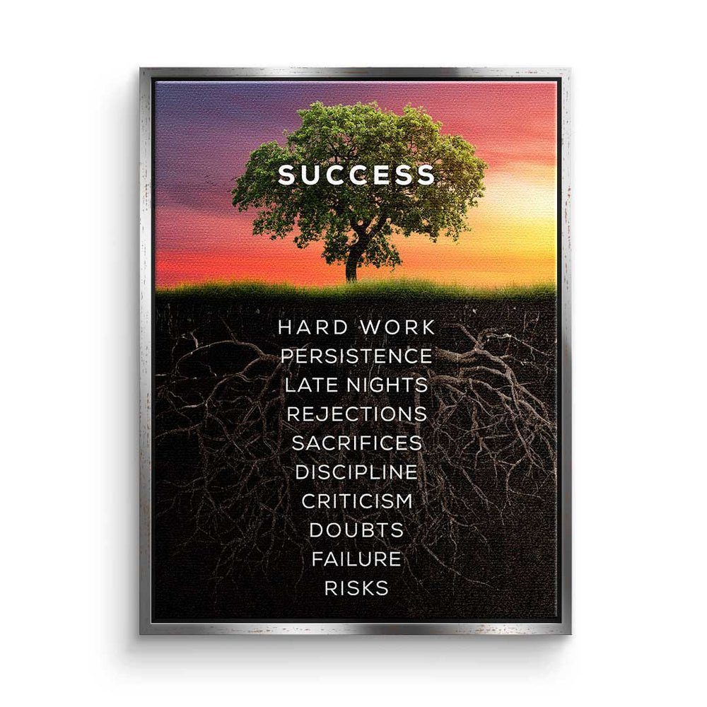 DOTCOMCANVAS® Leinwandbild Baum des Erfolgs, Premium Leinwandbild - Motivation - Baum des Erfolgs - Mindset - Bür silberner Rahmen