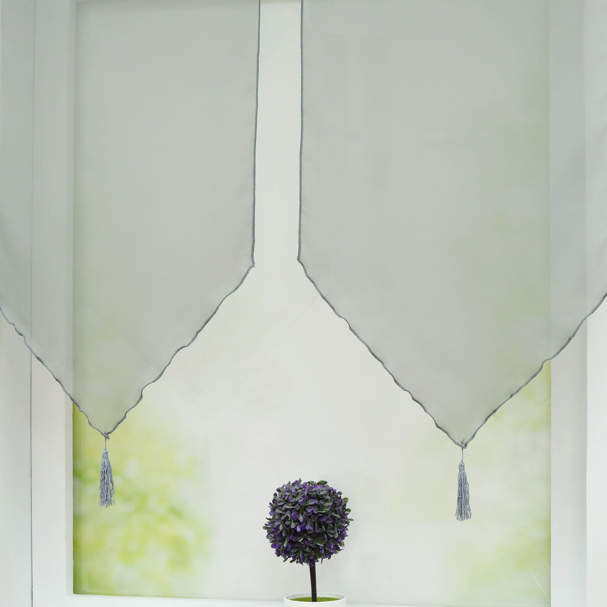 Delien Scheibengardine Uni (2 St), Schlaufen, Voile mit Quaste