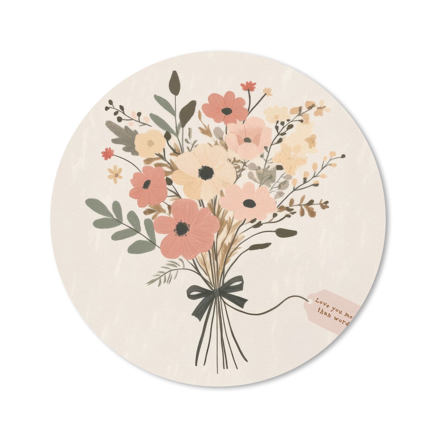 MuchoWow Mauspad Blumen - Zitat - Beige - Farbband (1-St), Büro für Tastatur und Maus, Mousepad Gaming, Rund 20x20 cm