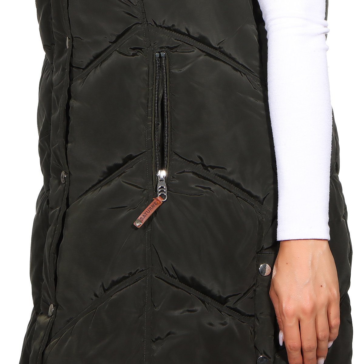 Aurela Damenmode Steppweste Damen Longweste mit moderner Steppung abnehmbare Kapuze, auch in großen Größen erhältlich