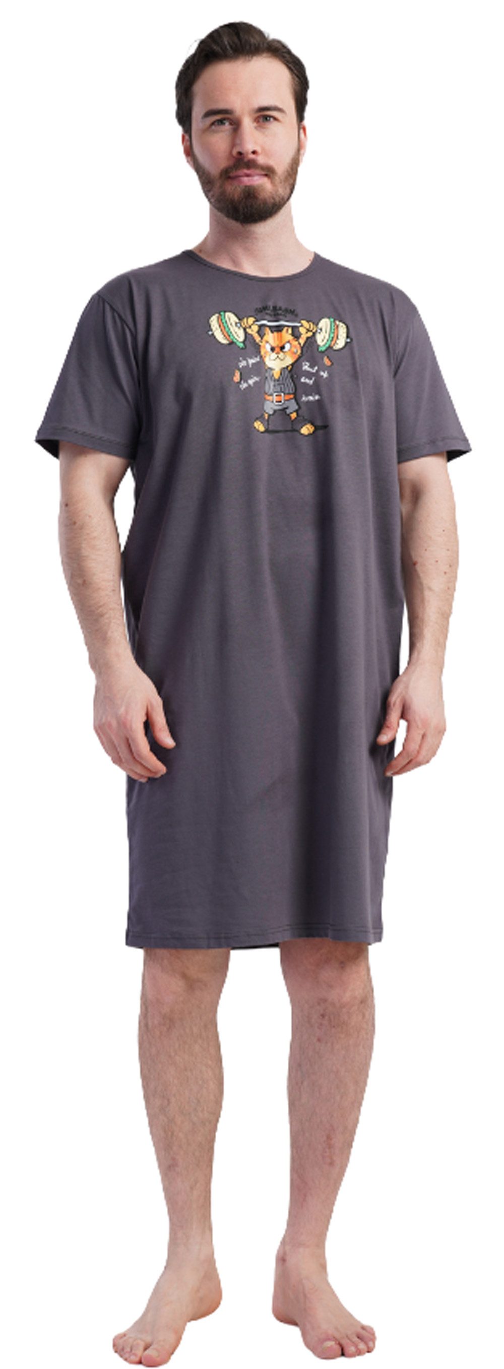 Vienetta Nachthemd Man (Packung, 1-tlg) Herren Schlafanzug Schlafshirt Nachthemd Kurzarm Baumwolle