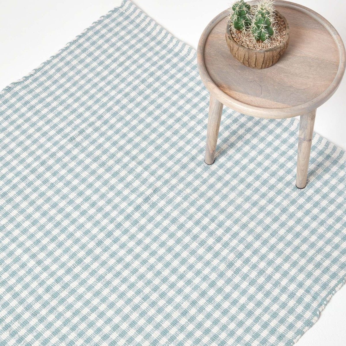 Homescapes Teppich Webteppich blau-weiß kariert – günstig online kaufen